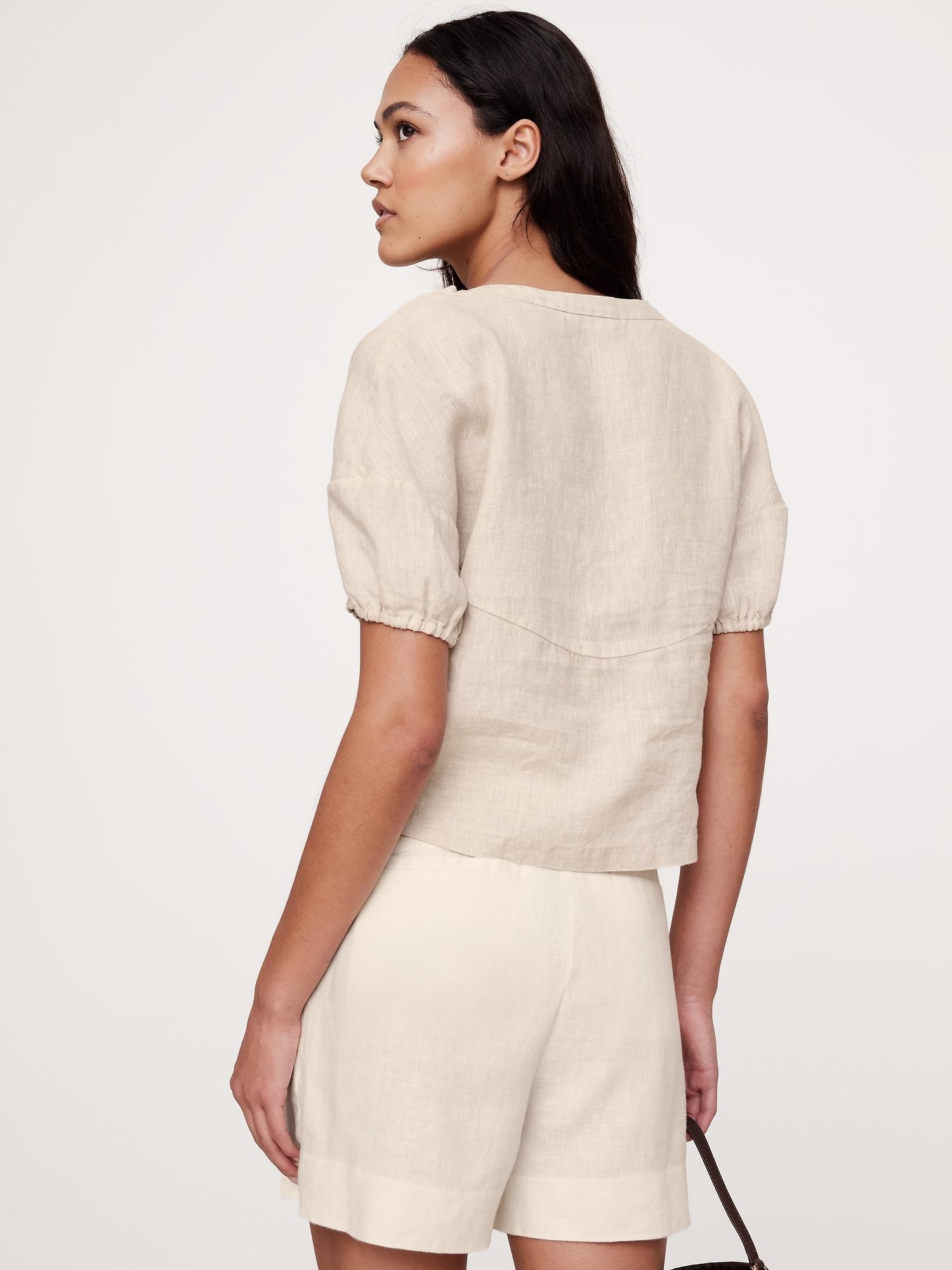 Linen Tie-Front V-Neck Top Product Image