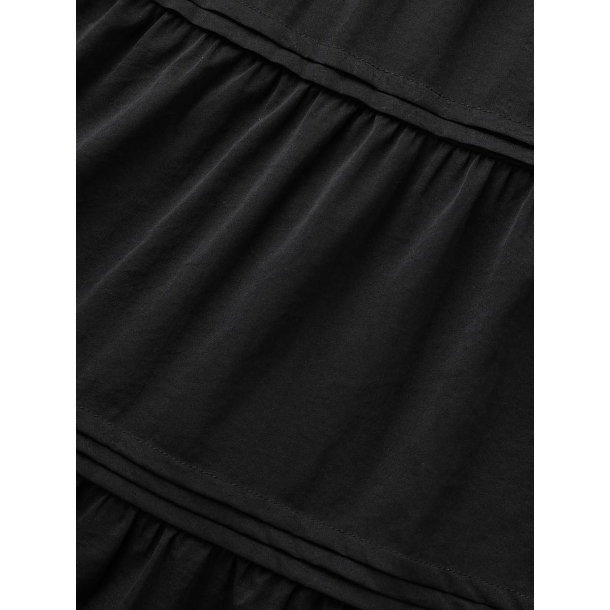 Plus Size Plain Frill Trim Ruffle Layered Hem Dress Black Women Timeless Tucked seam Mock Neck Short sleeve Curvy BloomChic 14-16/1X Product Image