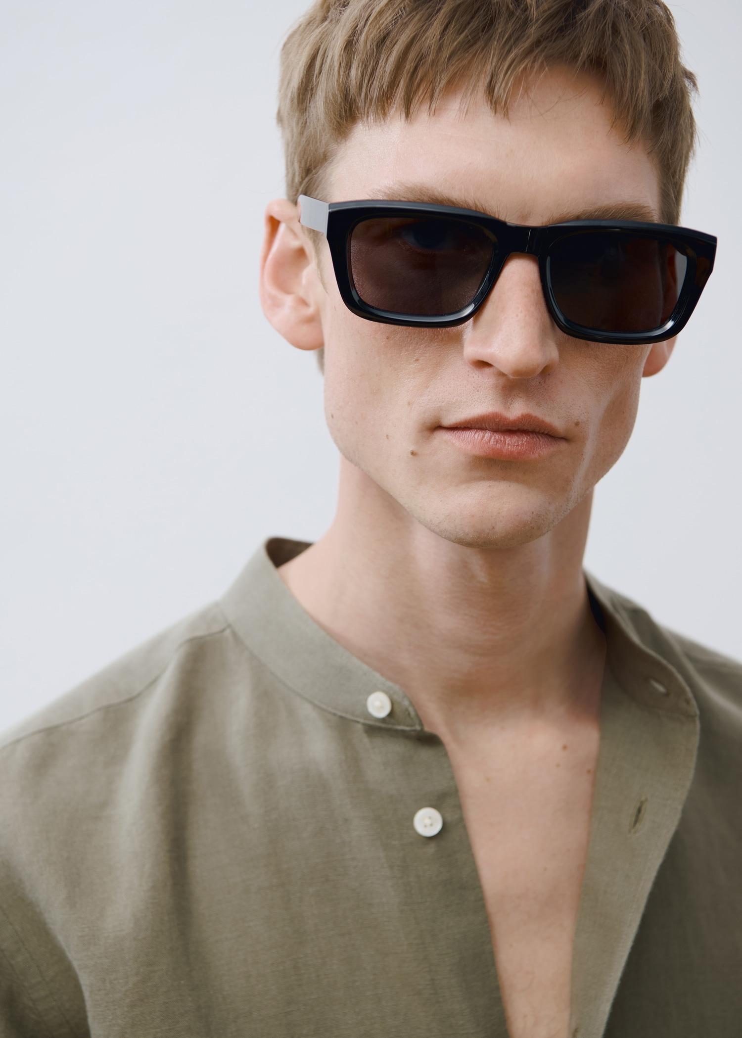 Mao collar linen shirt - Men | MANGO USA Product Image