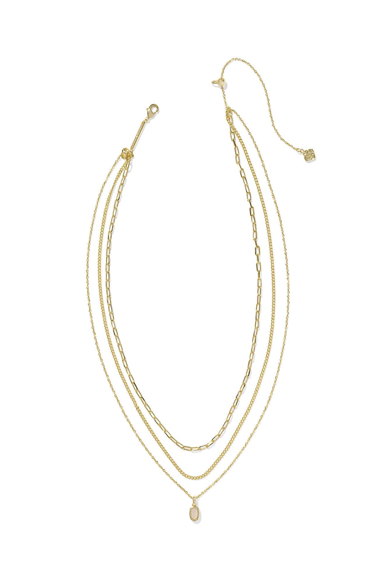 Mini Elisa Gold Triple Strand Necklace Iridescent Drusy Product Image