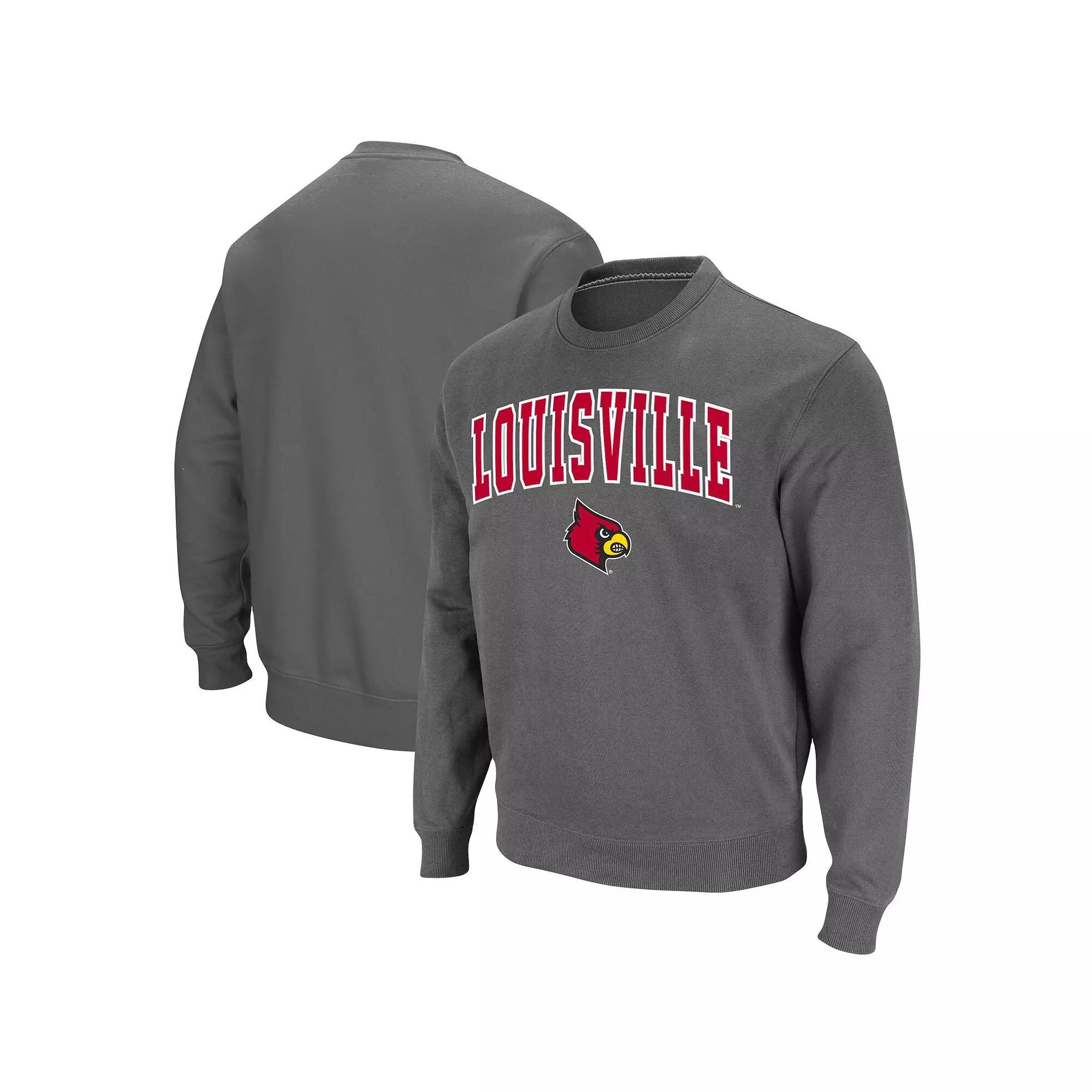 Men's Colosseum Charcoal Louisville Cardinals Arch & Logo Tackle Twill Pullover Sweatshirt,  Product Image