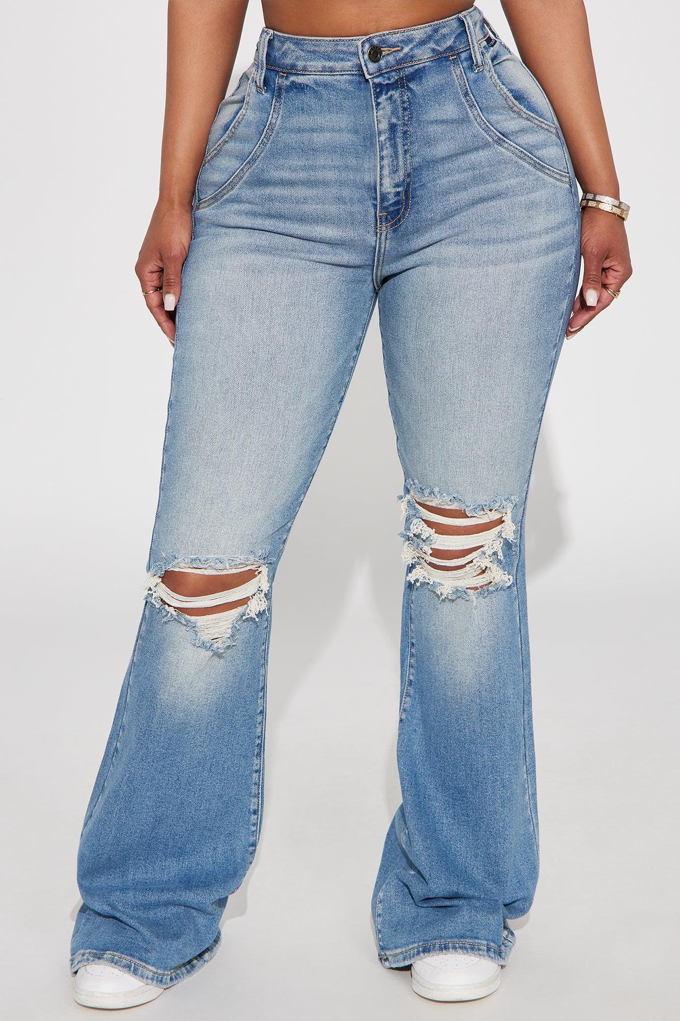 Latest Scoop Ripped High Rise Flare Jeans - Medium Wash Female Product Image