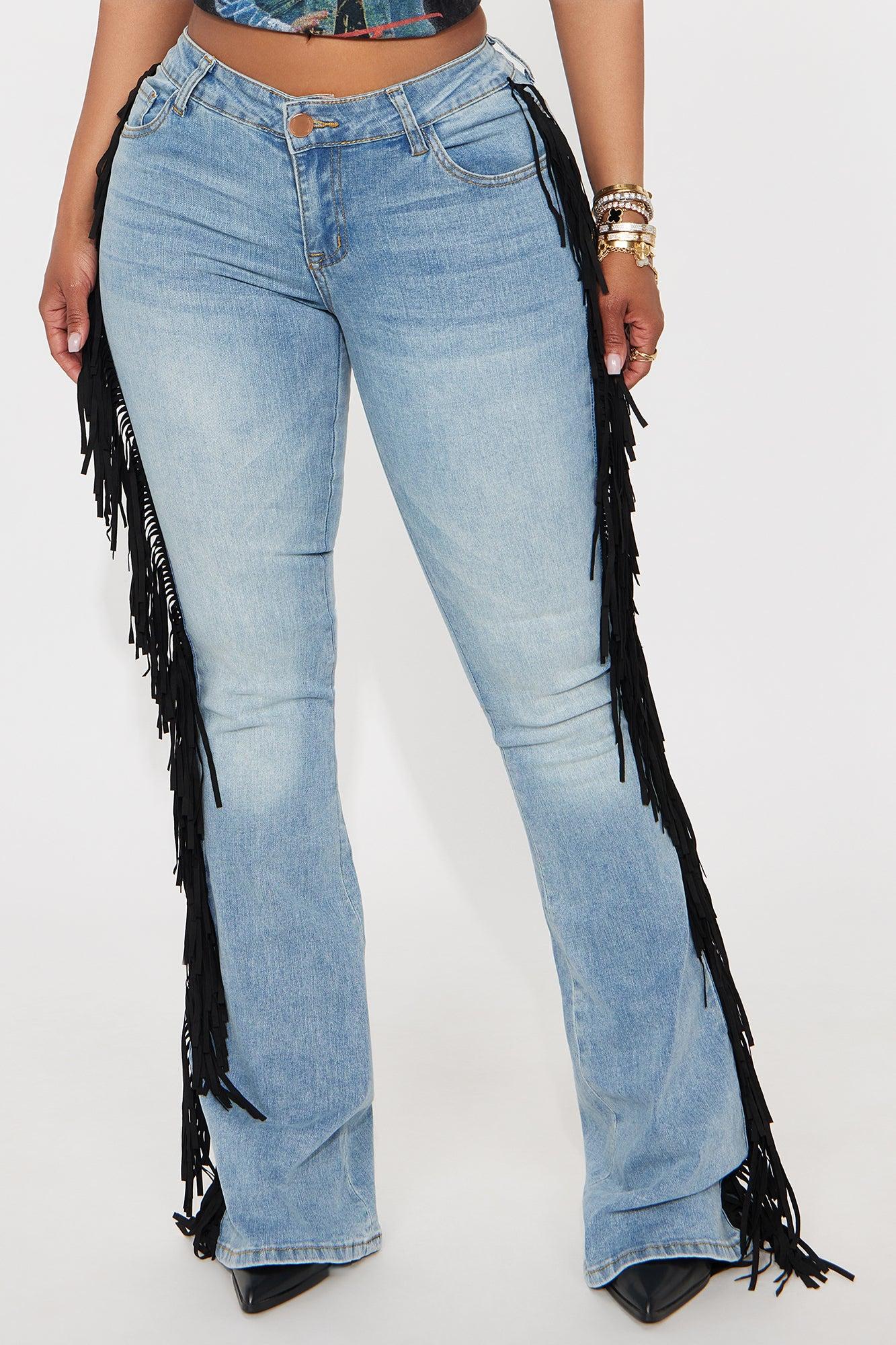Out West Low Rise Fringe Flare Jeans - Vintage Wash Female Product Image