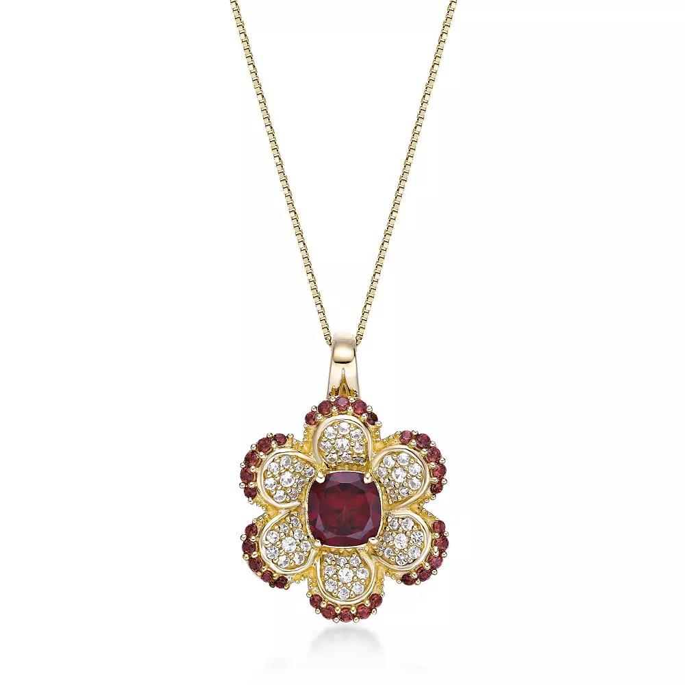 Gemminded 2 Micron Gold Over Silver Garnet & Lab-Created White Sapphire Flower Pendant Necklace, Women's, Size: 18", Gold Tone Product Image