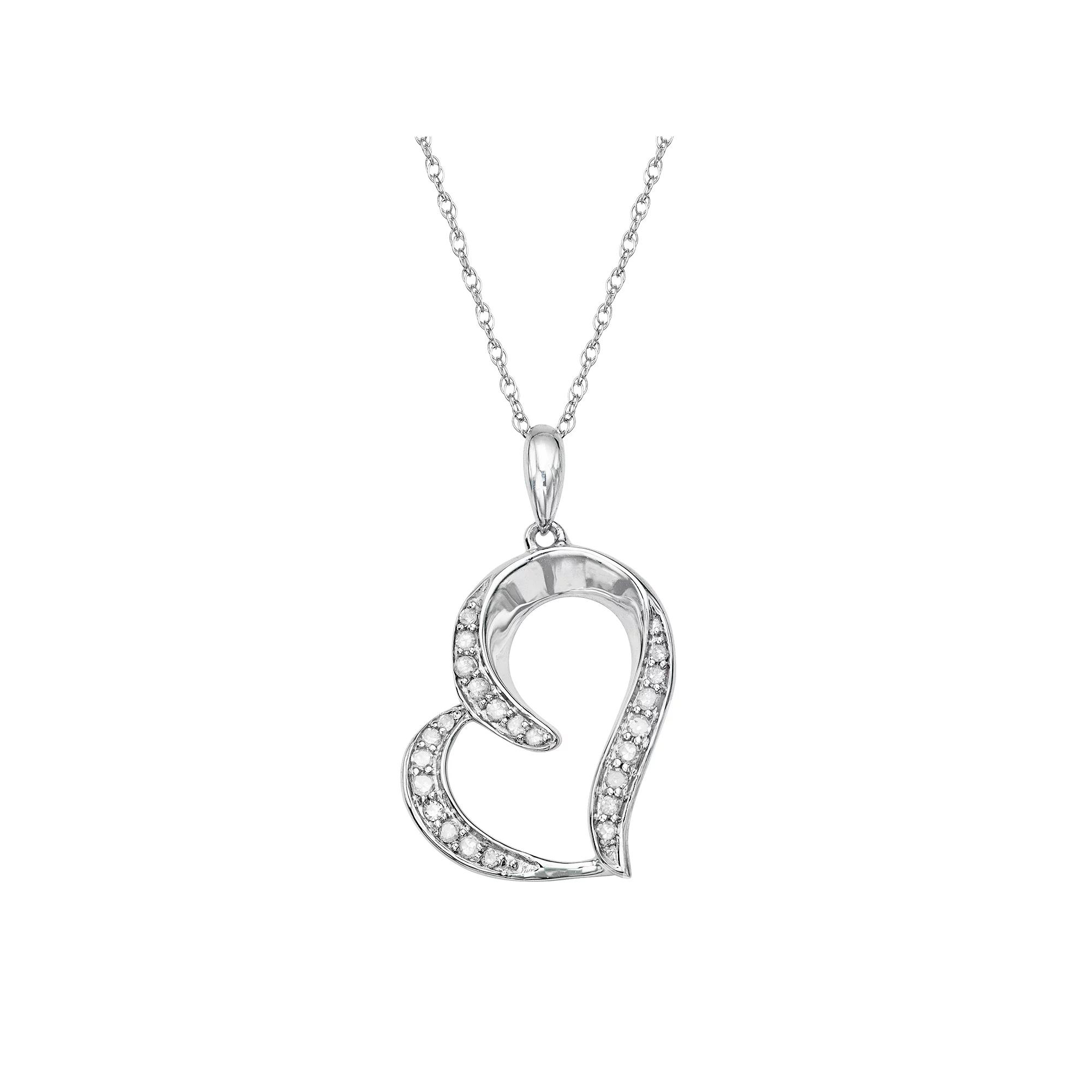 Sterling Silver 1/8 Carat T.W. Diamond Heart Pendant, Women's, Size: 18", White Product Image