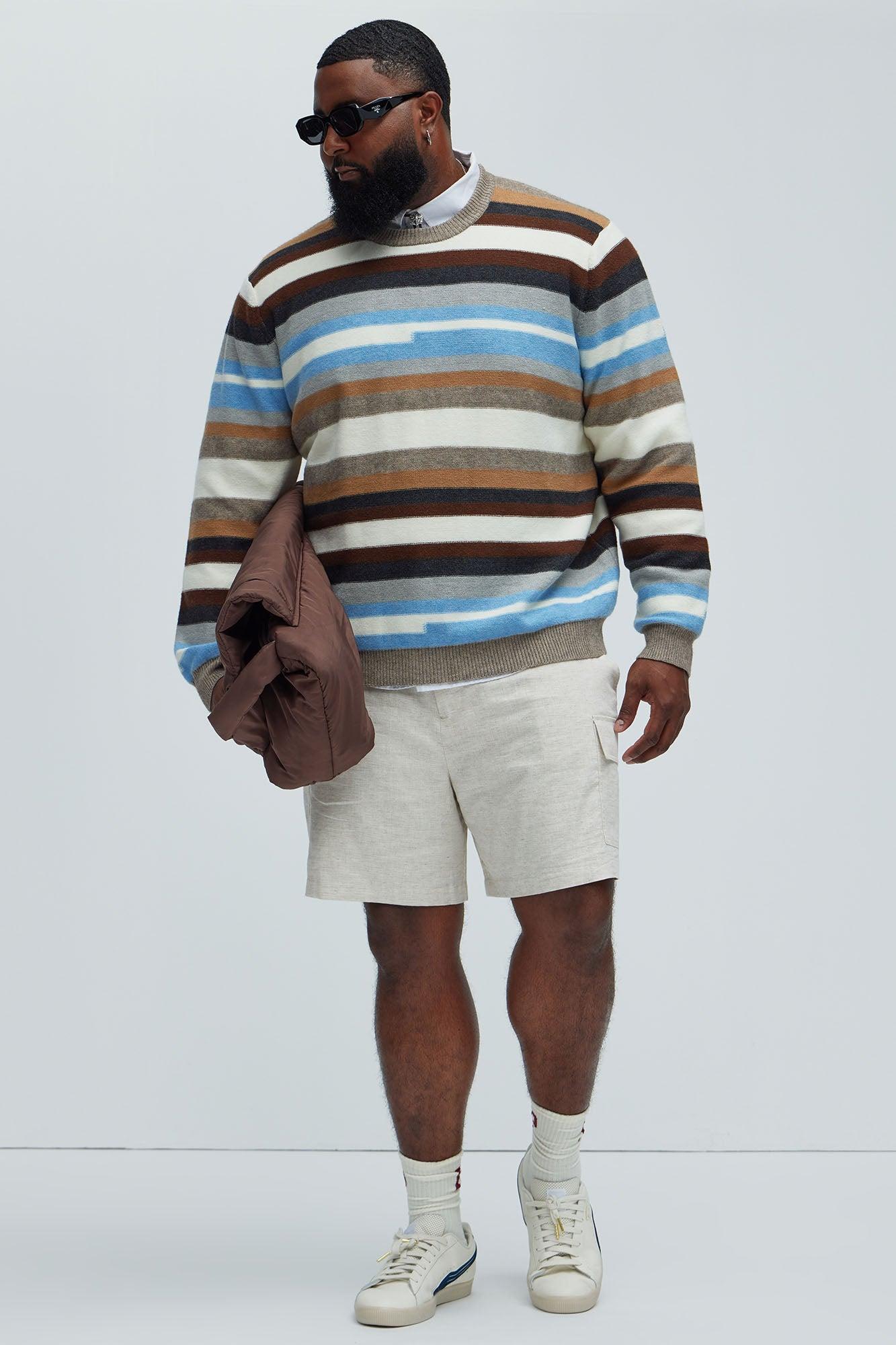 Full Striped Crewneck Sweater - Brown/combo Product Image