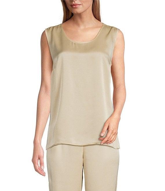 Caroline Rose Soft Satin Scoop Neck Sleeveless Long Coordinating Tank Top Product Image