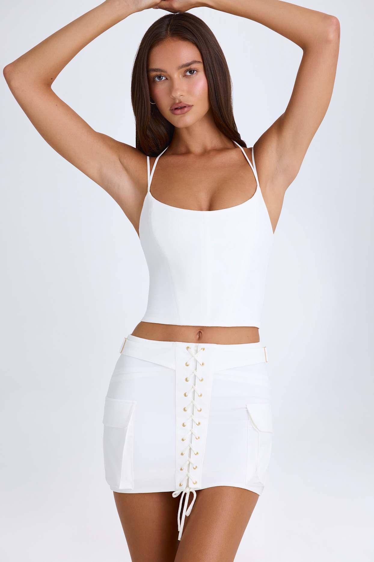 Lace-Up Micro Mini Skirt in White Product Image
