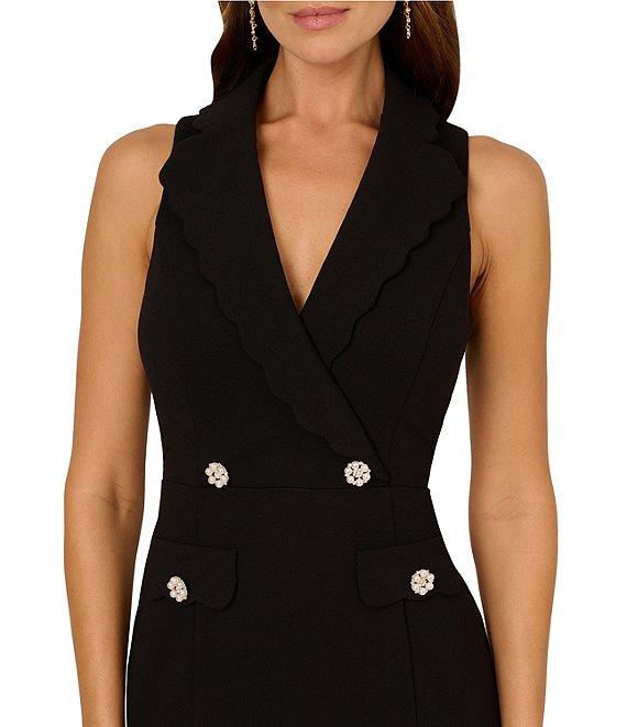 Adrianna Papell Crepe Tuxedo V-Neck Sleeveless Button Sheath Gown Product Image