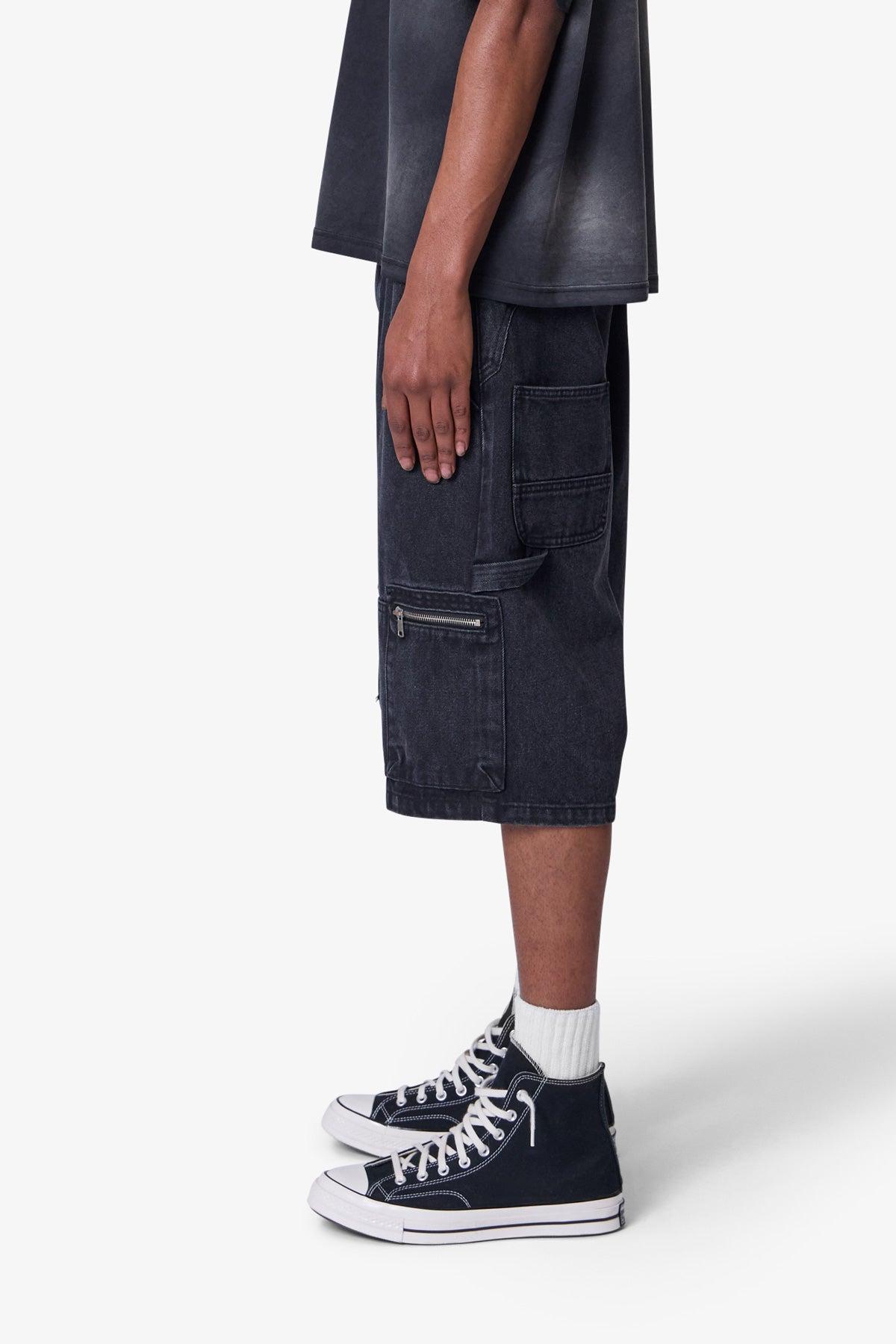 Baggy Zipper Denim Shorts - Black Product Image