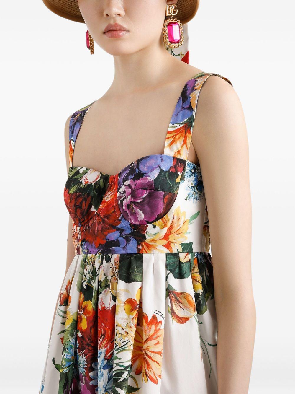 DOLCE & GABBANA Multicolor Sleeveless Dress With Bustier Style Neckline And All-over Floral Print In Cotton Woman Product Image