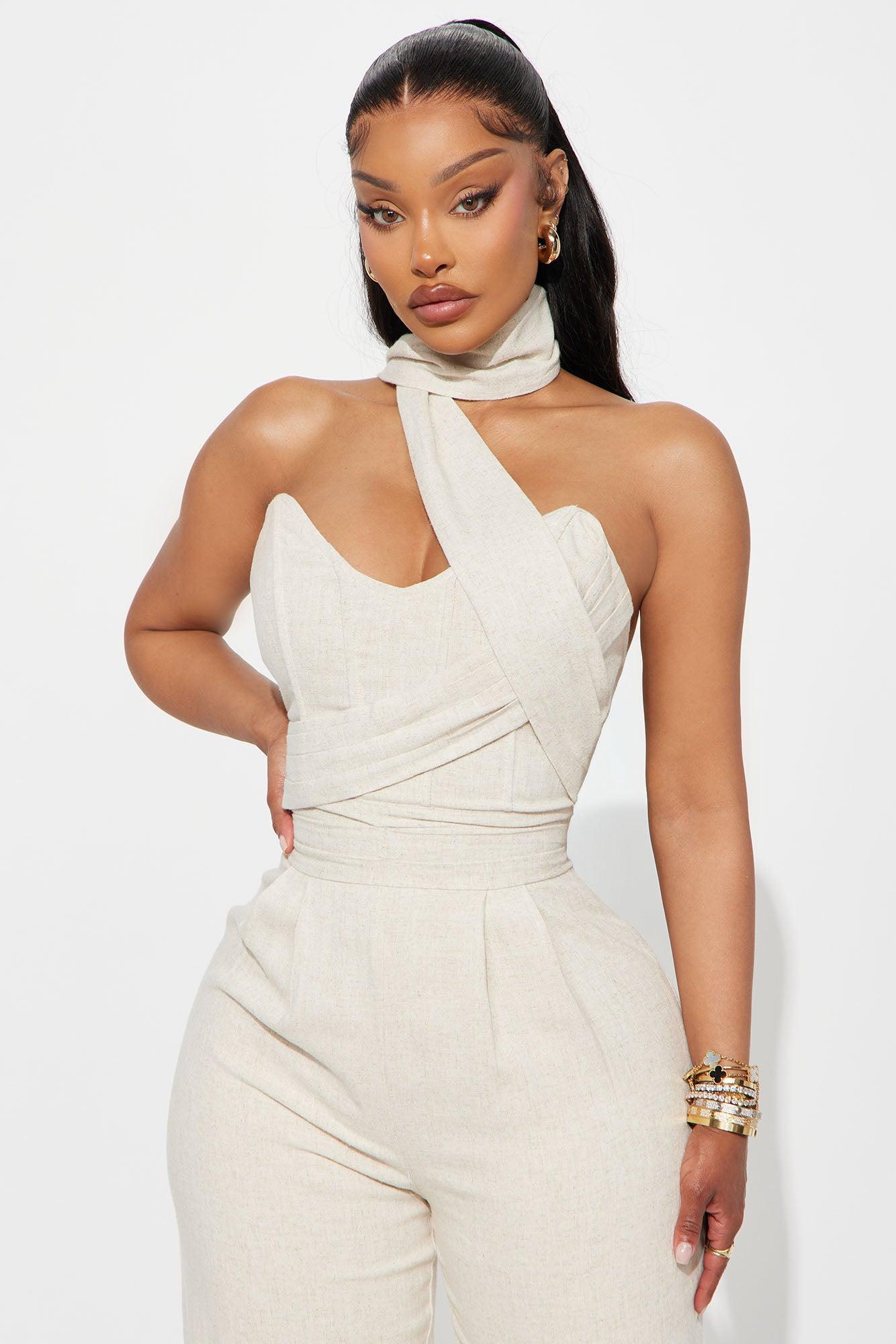 Fatima Linen Corset Jumpsuit - Oatmeal Female Product Image