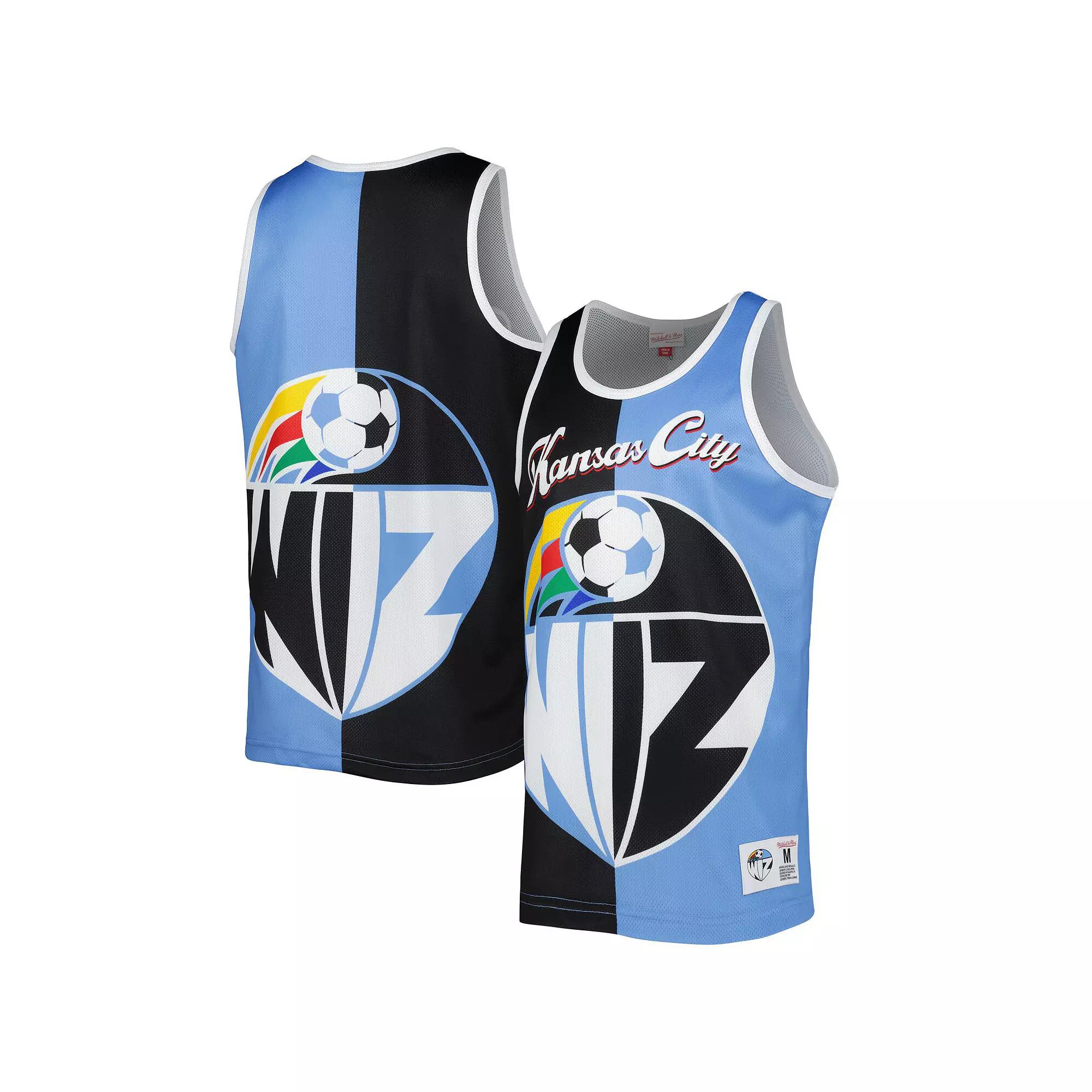 Men's Mitchell & Ness Black/Sky Blue Sporting Kansas City Sublimated Split Logo Tank Top,  Product Image
