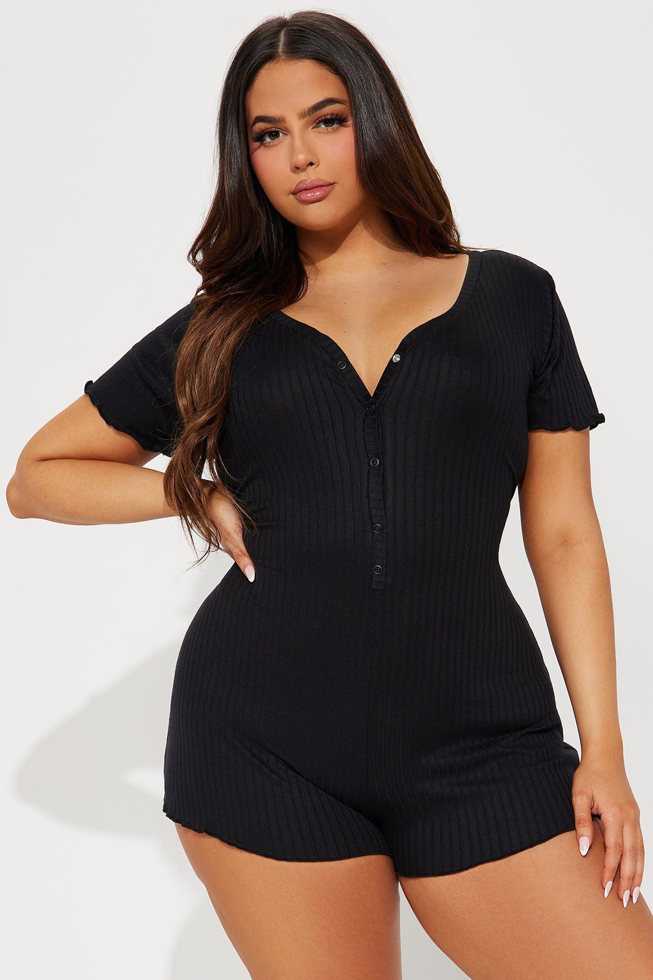 Time For Bed Ribbed PJ Romper Onesie - Black Product Image
