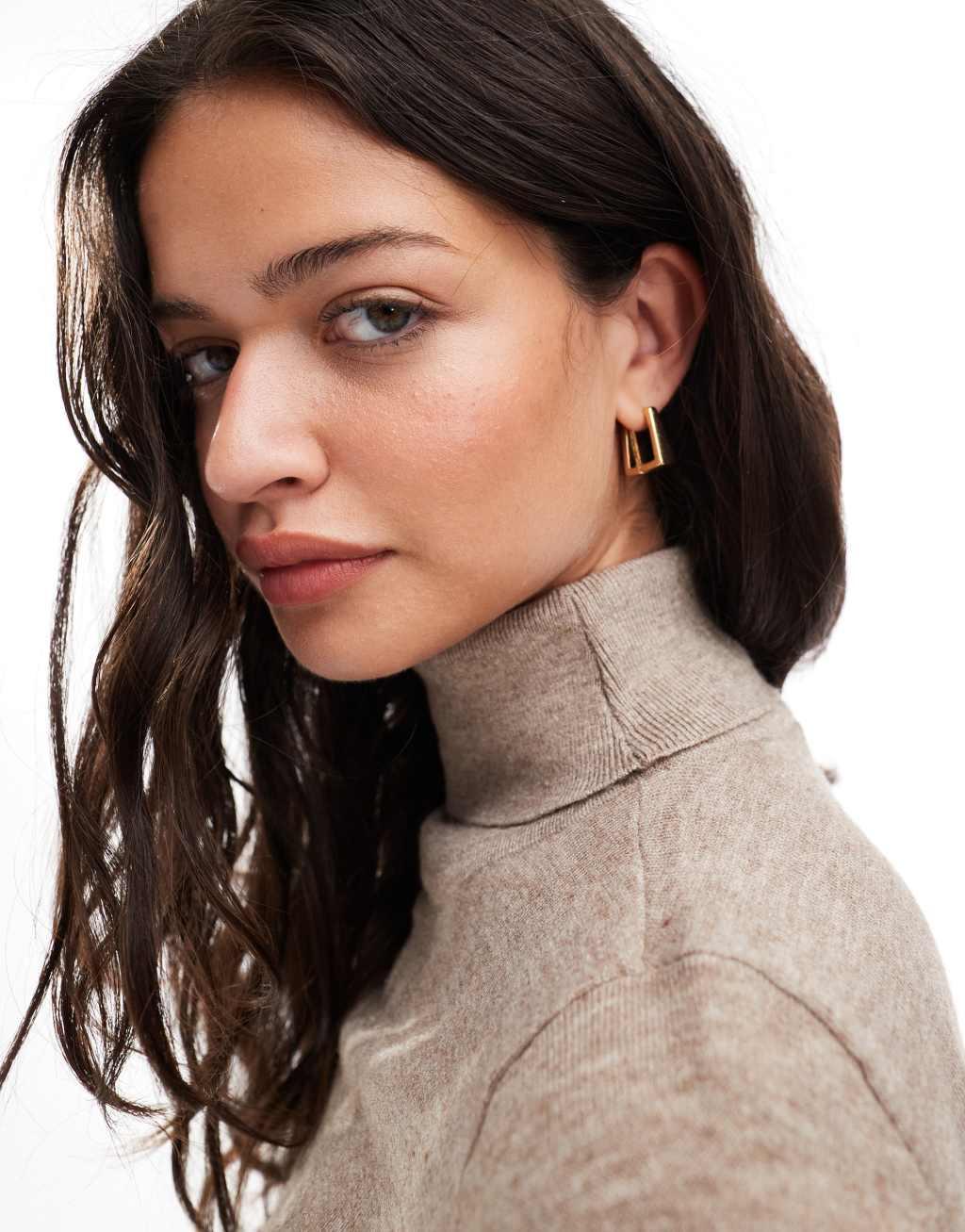 Object long sleeve roll neck knit top in desert taupe Product Image