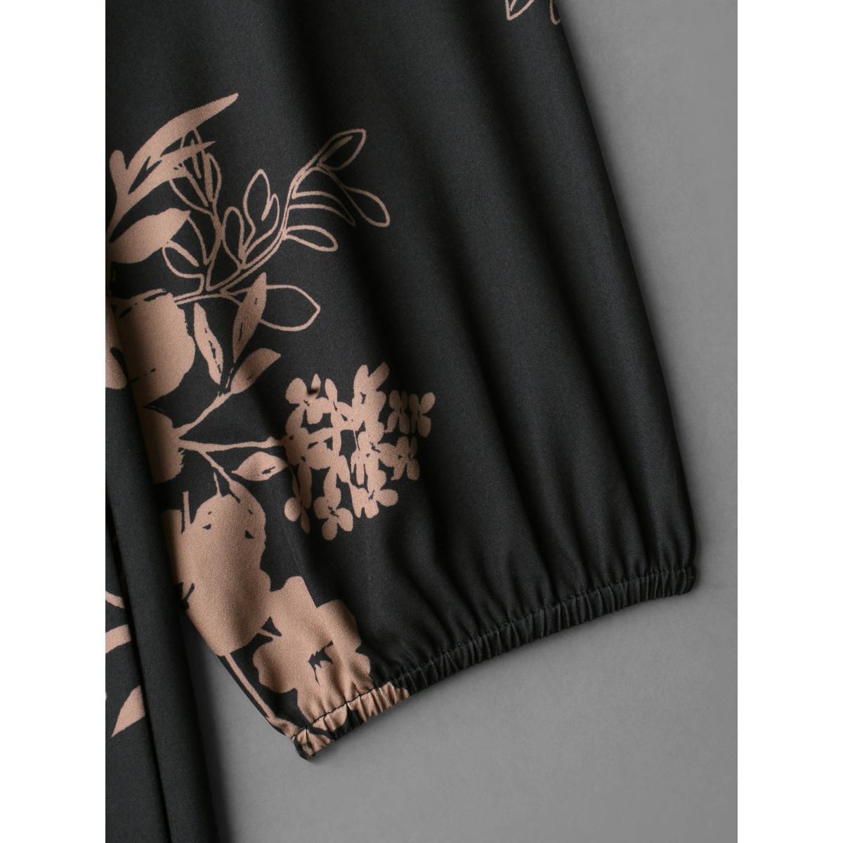 Plus Size Floral Square Neck Pocket Midi Dress Black Women Elegant Non Square Neck Long Sleeve Curvy BloomChic 18-20/2X Product Image