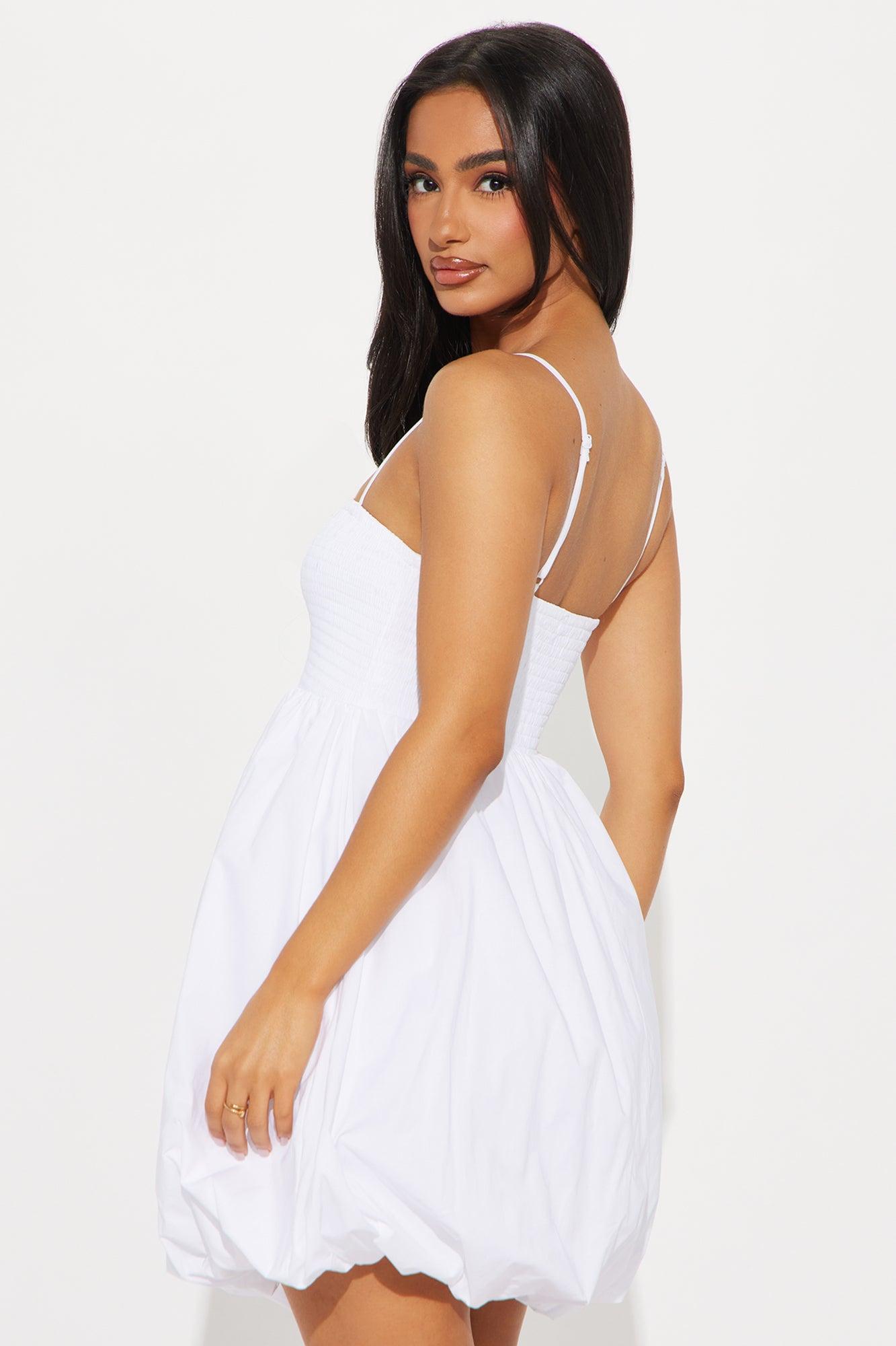 Lily Babydoll Bubble Mini Dress - White Product Image