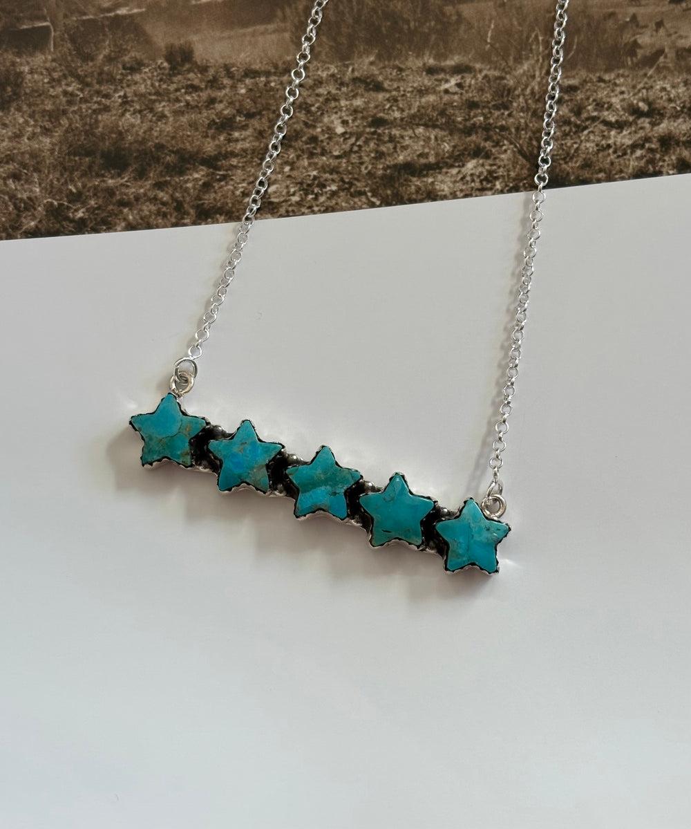 Kingman Turquoise Star Cluster Bar Sterling Silver Hada Necklace Product Image
