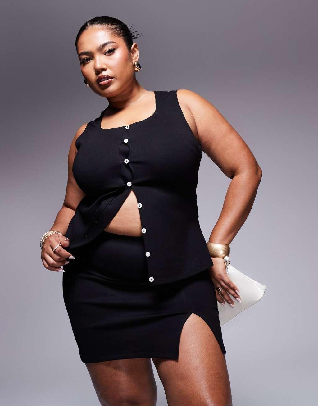 ASOS DESIGN Curve ponte split hem mini skirt in black Product Image