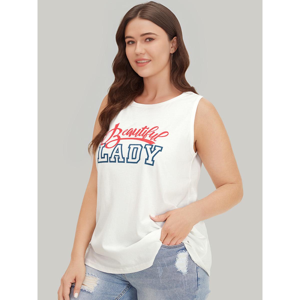 Plus Size Letter Print Crew Neck Graphic Tank Top Women White Casual Printed Dailywear Tank Tops Camis BloomChic 22-24/3X Product Image