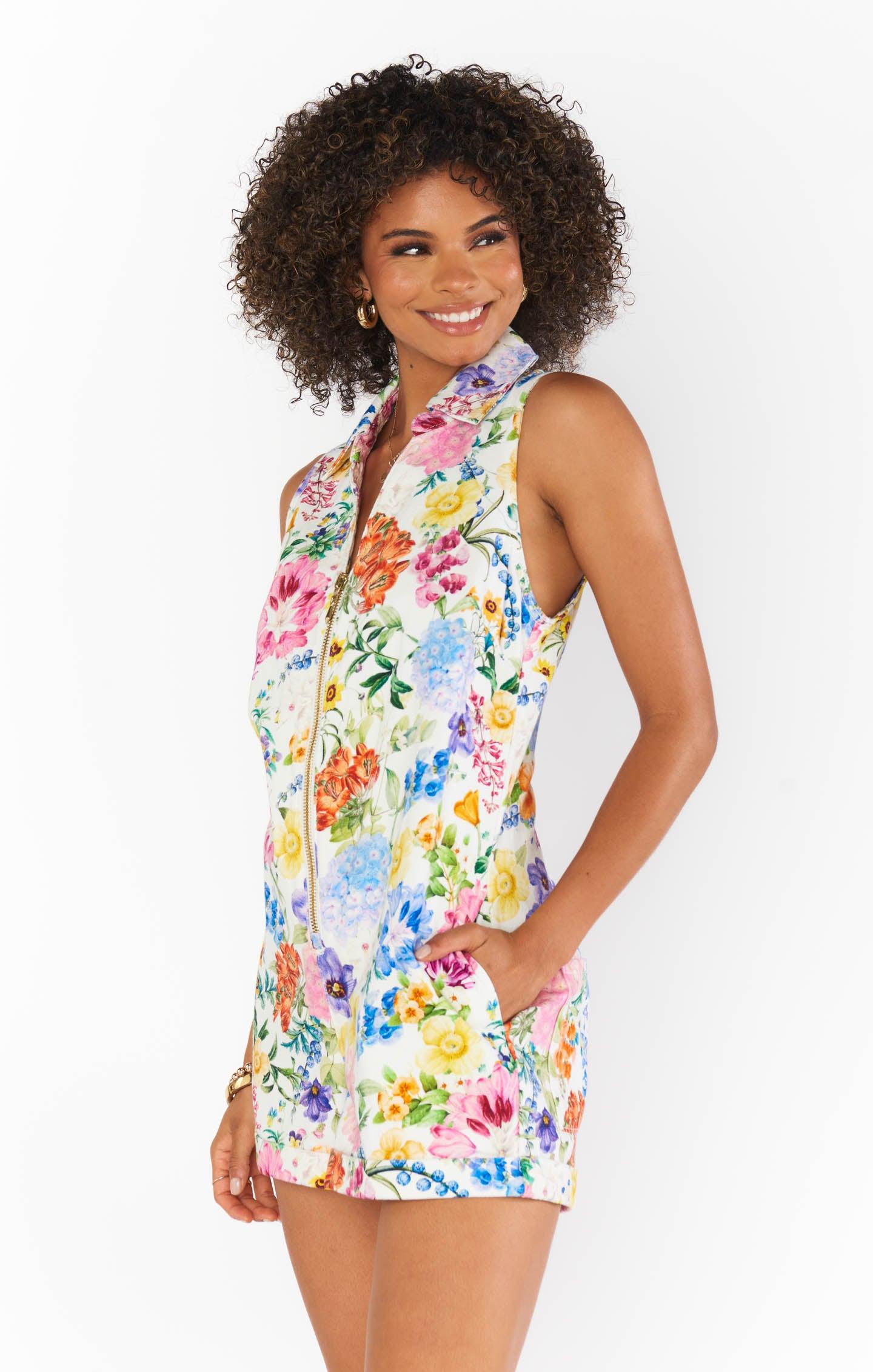 Reno Romper ~ Ivory Botanical Floral Denim Product Image