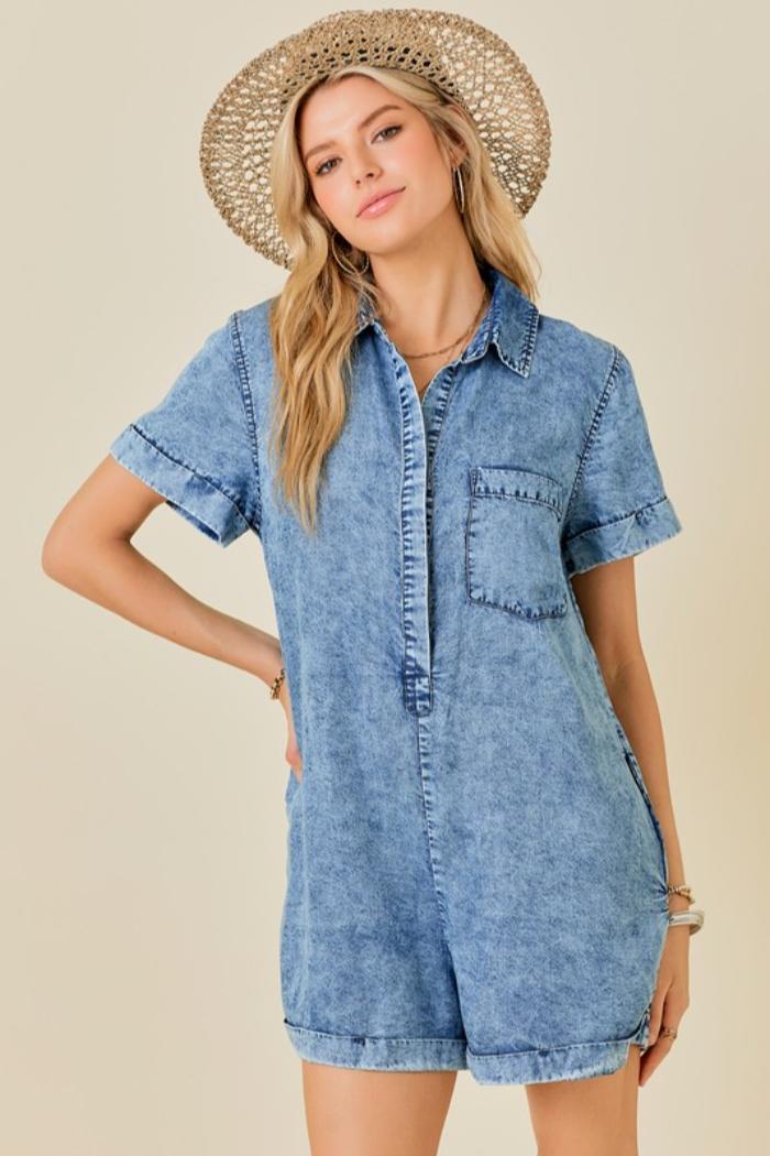 Washed Denim Romper Product Image