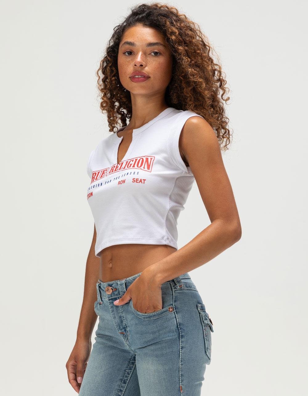 TRUE RELIGION Logo Womens V-Notch Tee - WHITE Product Image