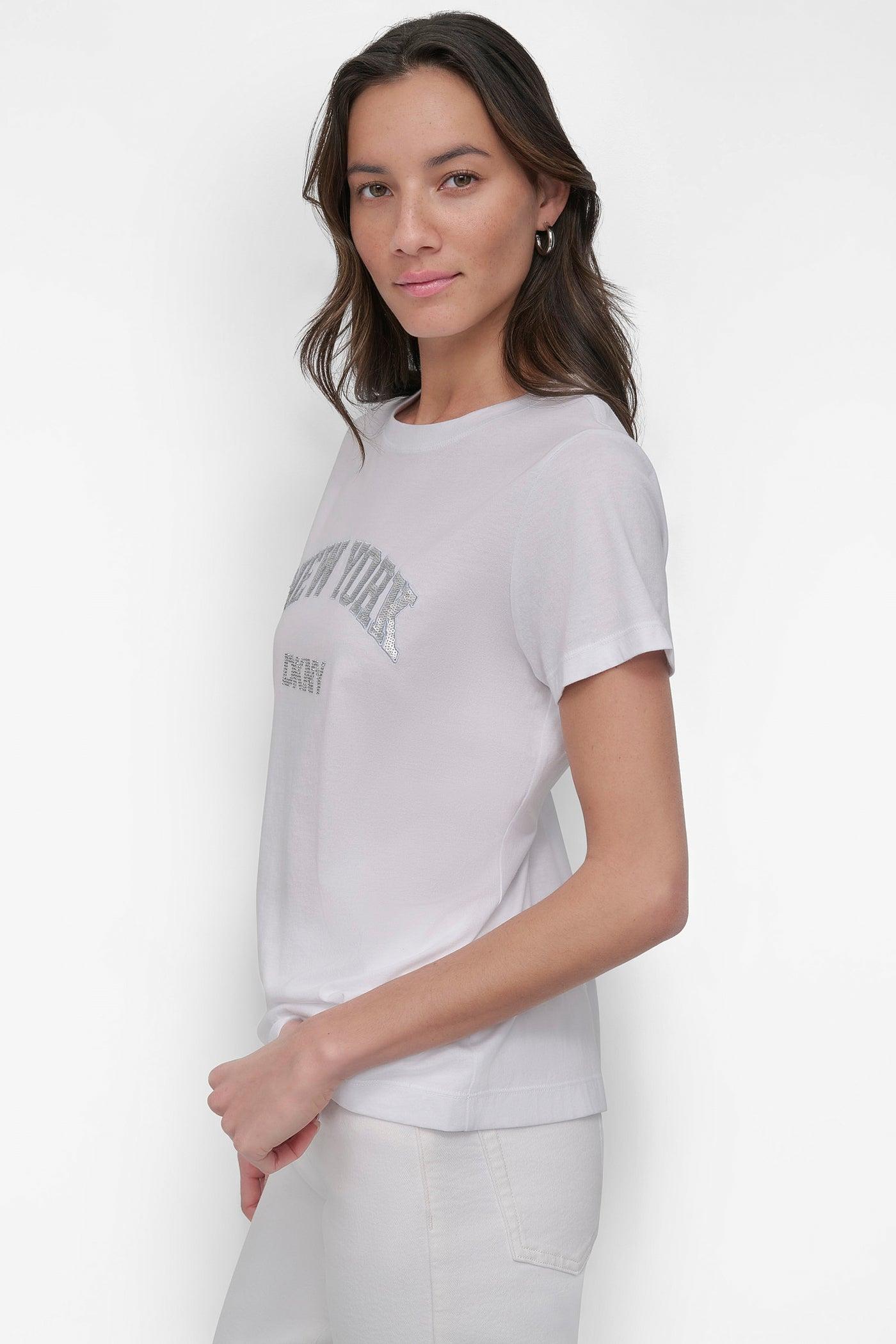DKNY RHINESTONE STUD LOGO TEE Product Image