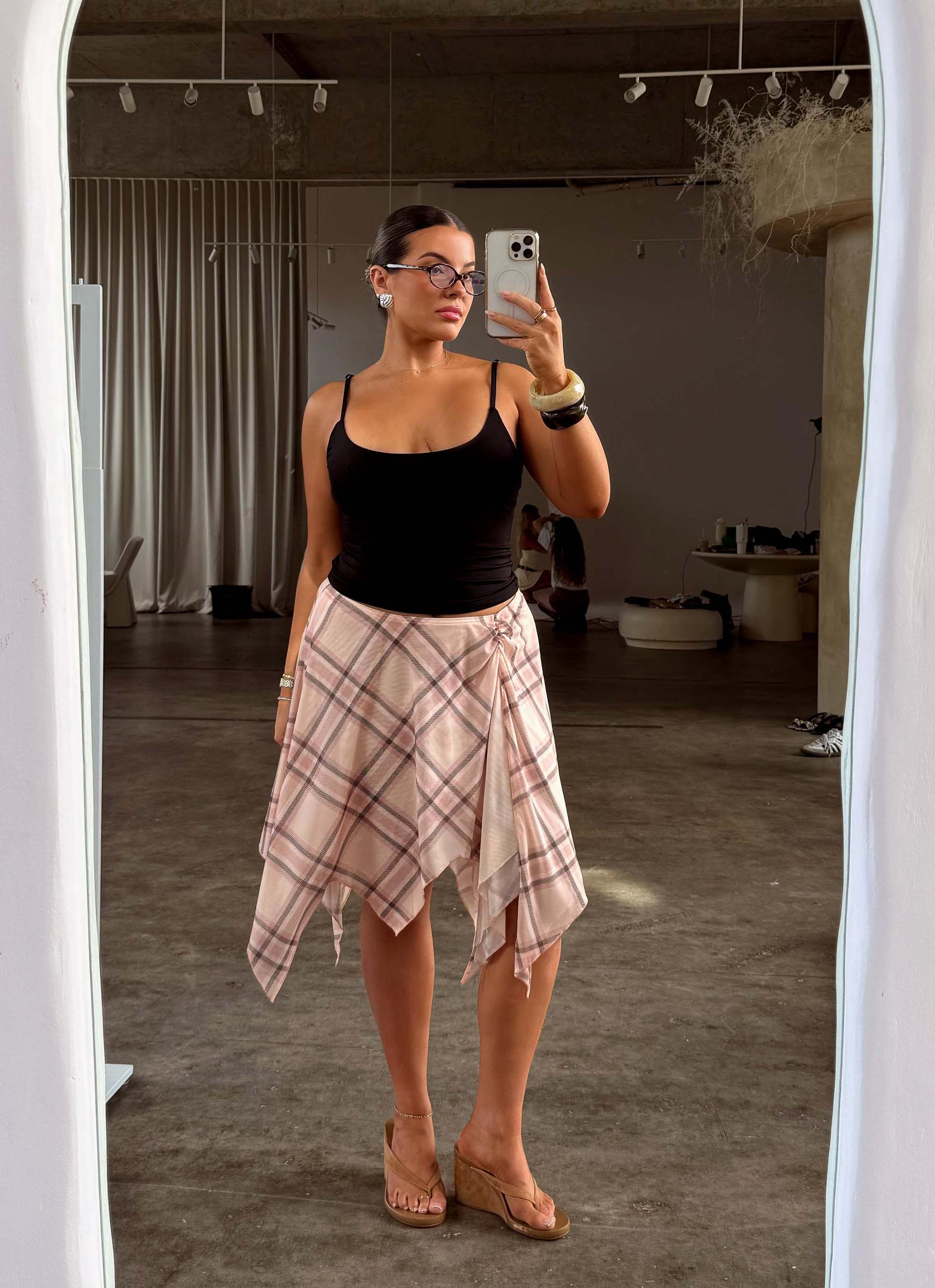 Fit Check Midi Skirt - Pink Check Product Image