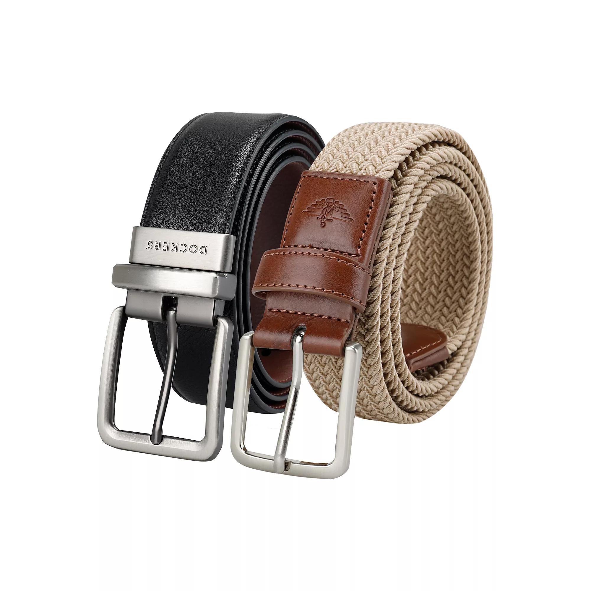 Men's Dockers® Braided Belt & Reversible Belt Boxed Gift Set, Size: Medium, Blk Green Product Image