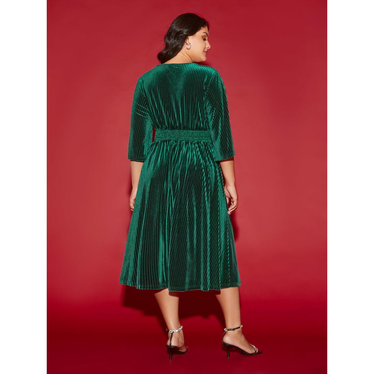 Plus Size Velvet V-neck Ruched Skirt Midi Dress Cyan Women Cocktail Texture Party Curvy Bloomchic 10/M Product Image