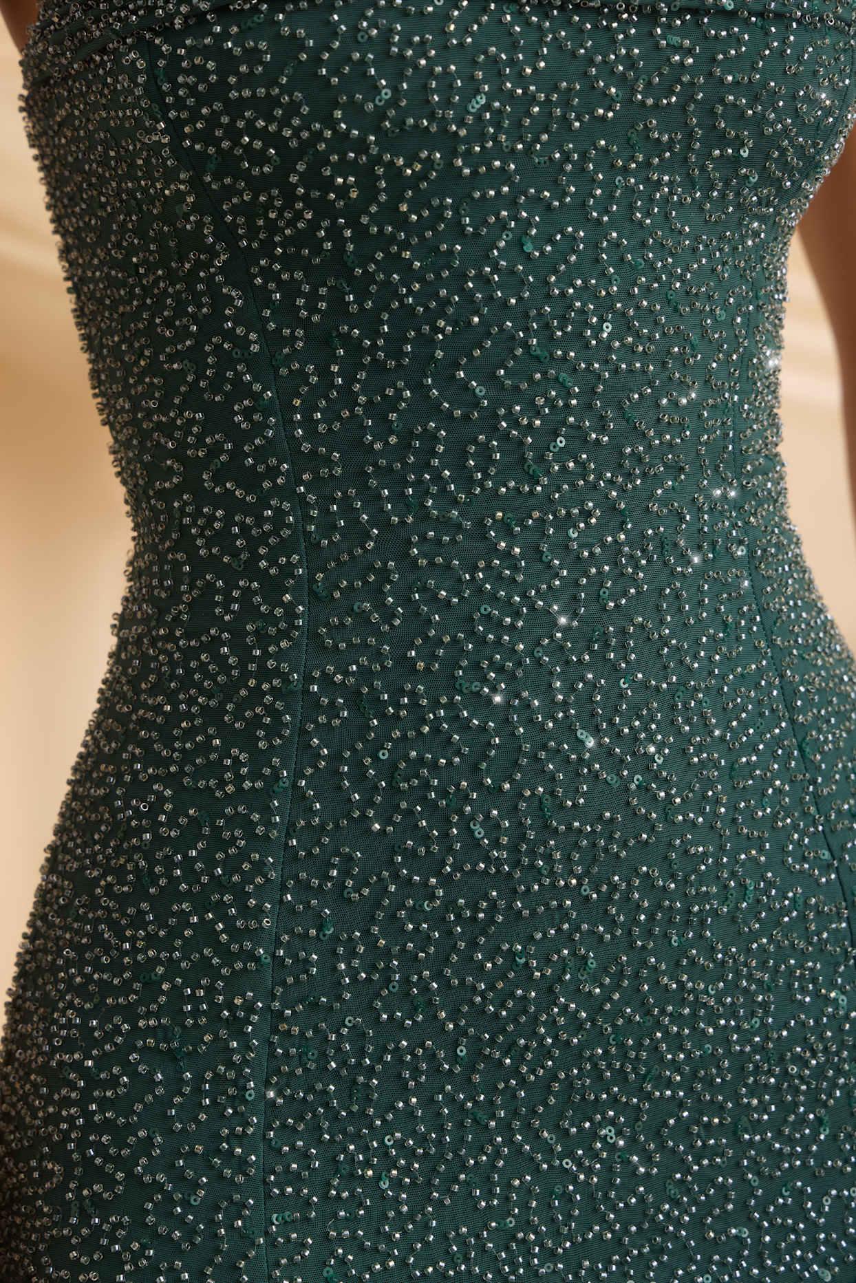 Embellished Strapless Cowl-Neck Maxi Dress in Emerald Green Product Image