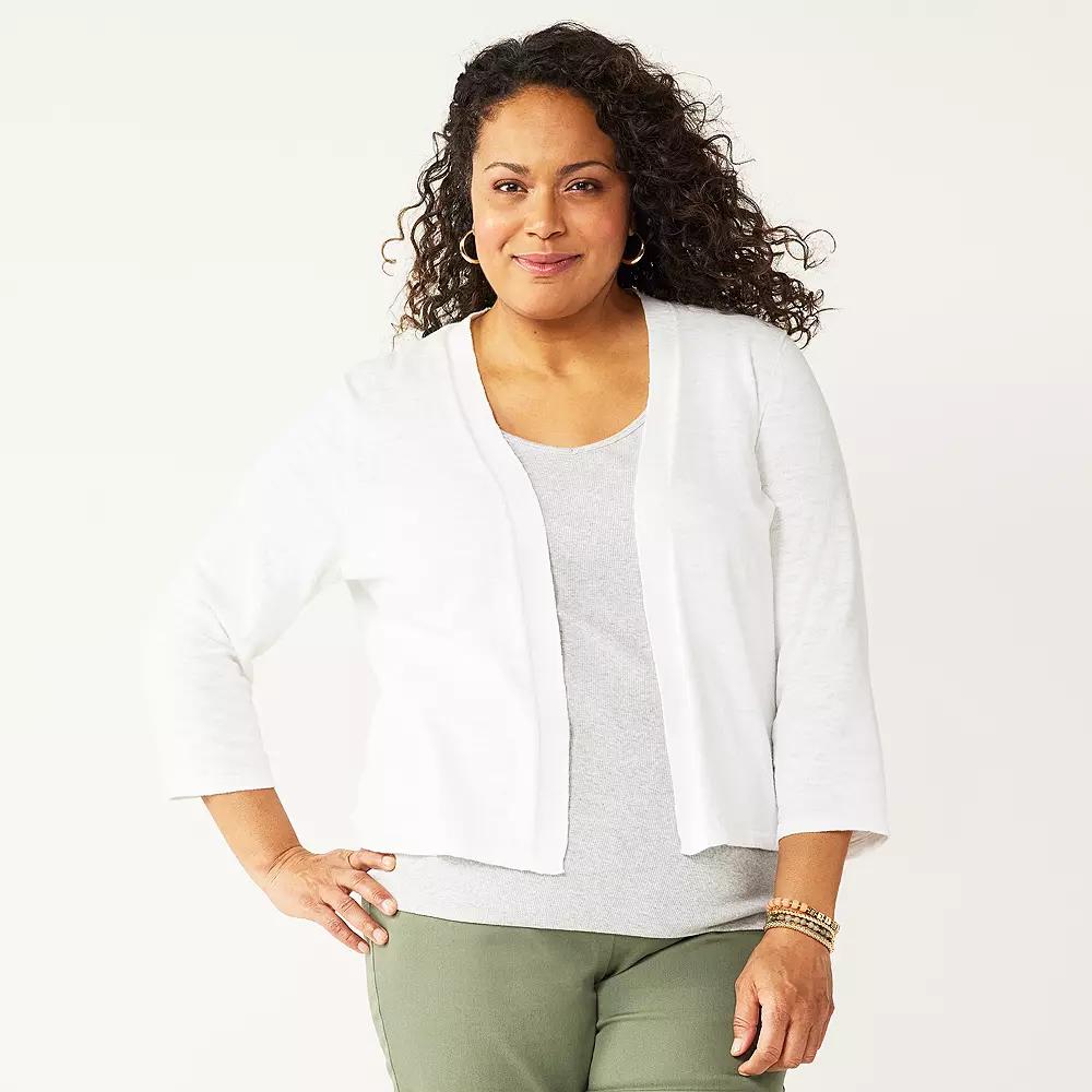 Plus Size Croft & Barrow® Open Front Cardigan, Women's, Size: 1XL, White Product Image