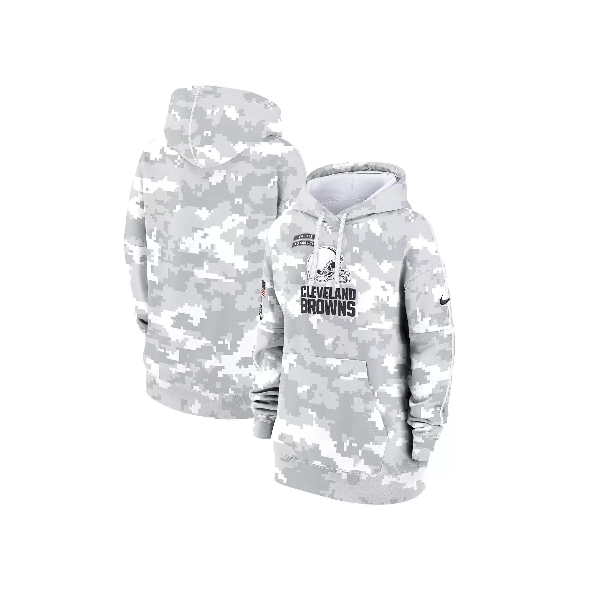 Women's Nike Arctic Camo Cleveland Browns 2024 Salute To Service Club Fleece Oversized Pullover Hoodie, Size: 3XL, Team Product Image
