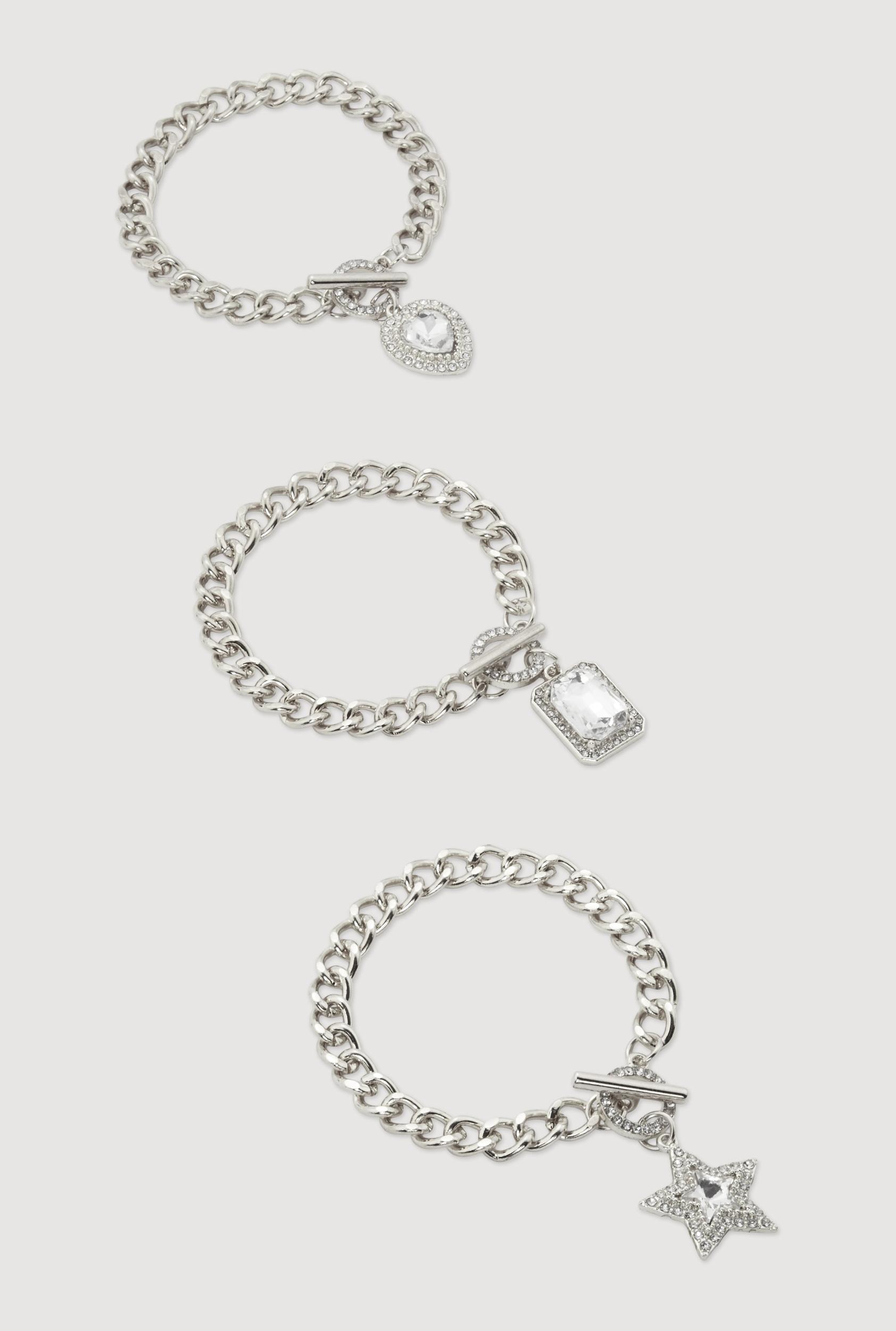 Rhinestone Assorted Charm Chain Bracelet Trio Male Product Image