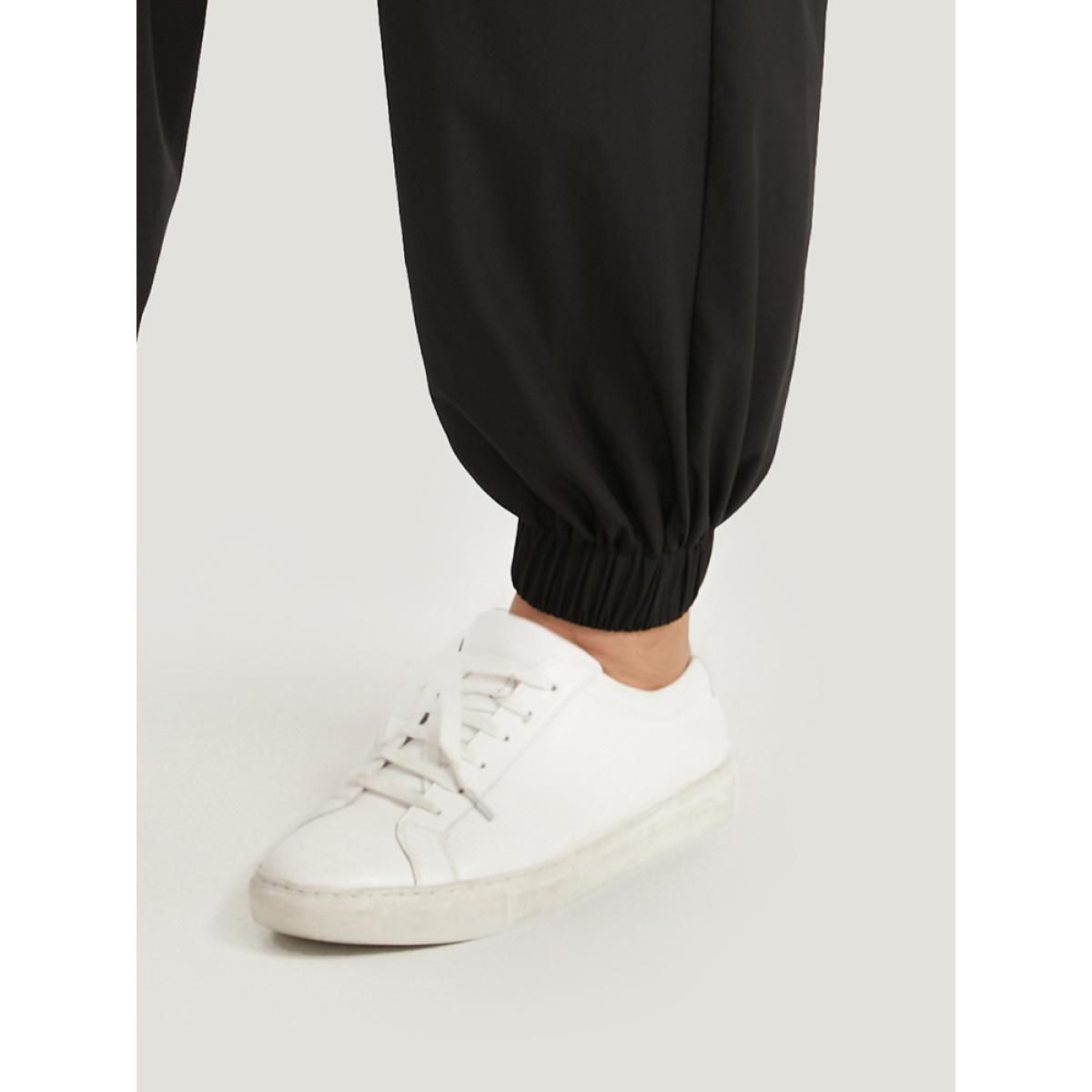 Plus Size Black Solid Pocket Back Crisscross Elastic Waist Jumpsuit Women Casual Sleeveless Spaghetti Strap Dailywear Loose Jumpsuits BloomChic 26/4X Product Image