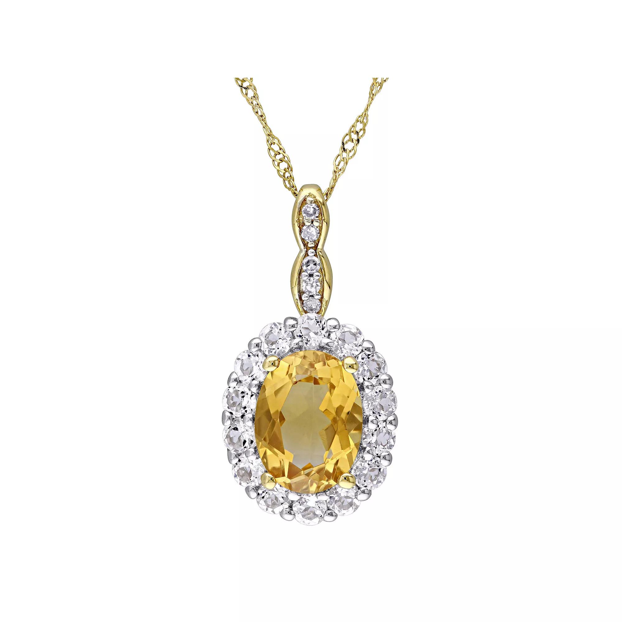 Stella Grace 14k Gold Citrine, White Topaz & Diamond Accent Vintage Pendant Necklace, Women's, Size: 17" Product Image