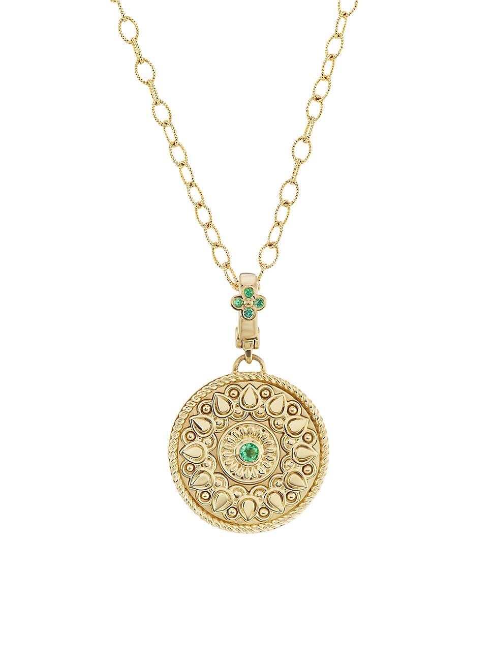 Womens 18K Yellow Gold & Emerald Mandala Pendant Necklace Product Image