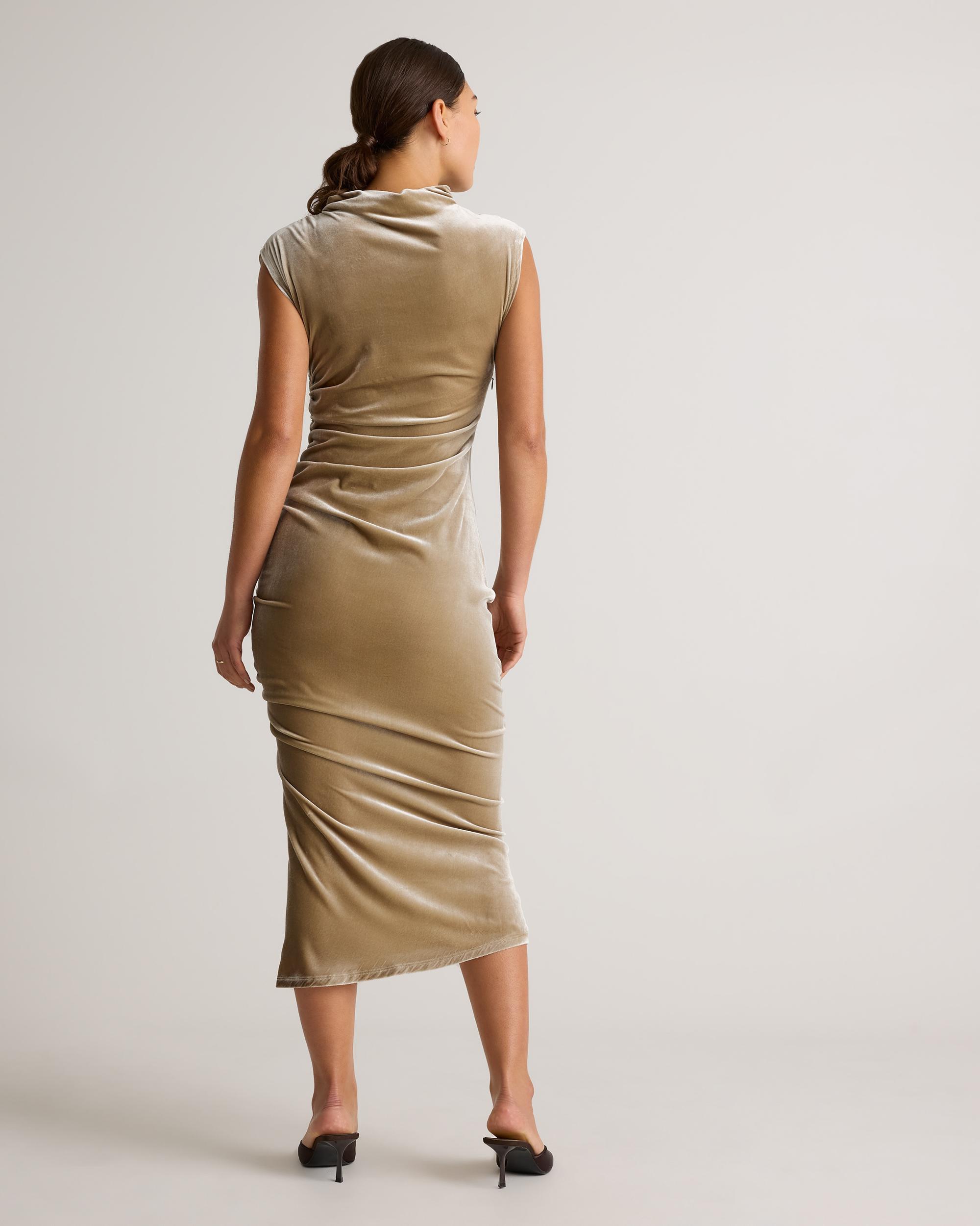 Quince | Women's Stretch Silk Velvet Ruched Midi Dress Product Image