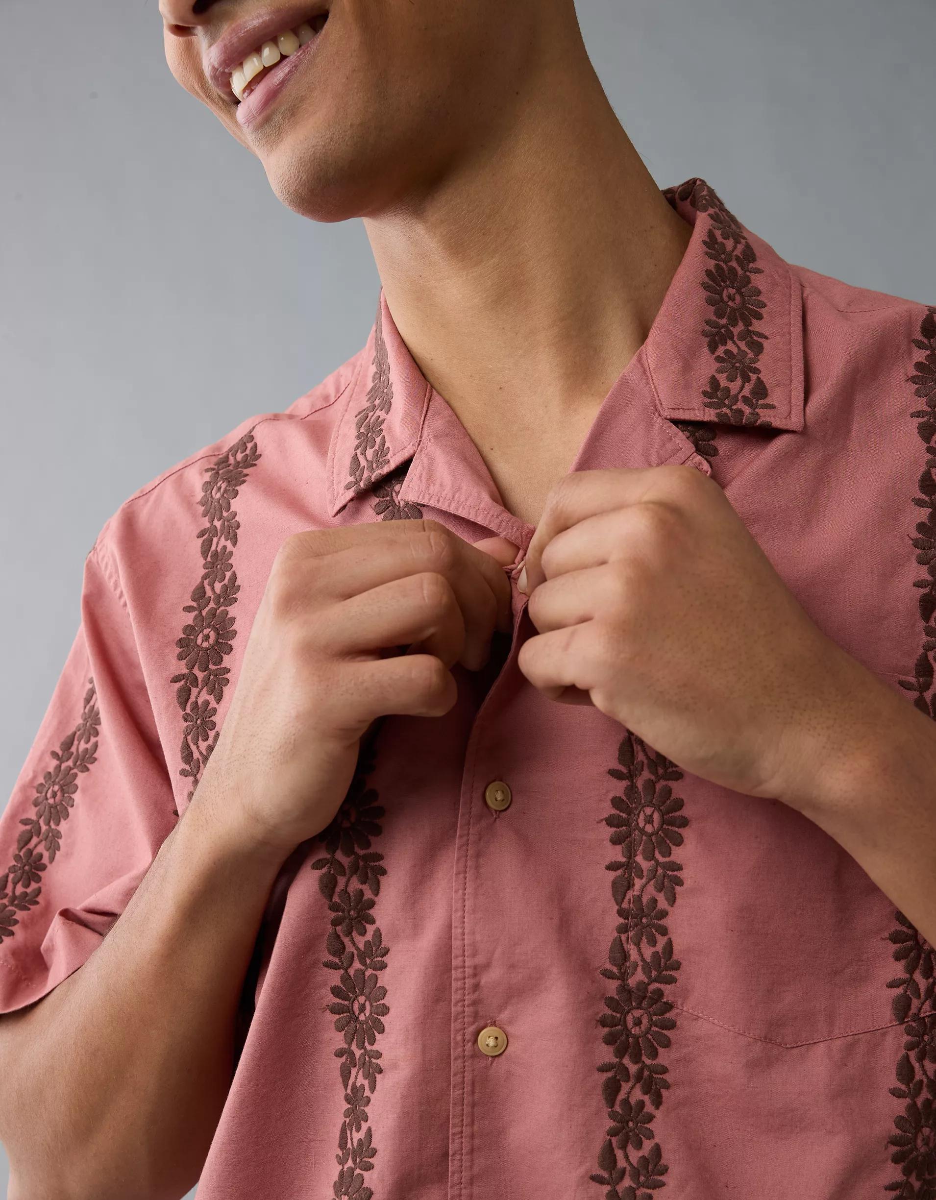 AE Poolside Linen-Blend Printed Button-Up Shirt Product Image