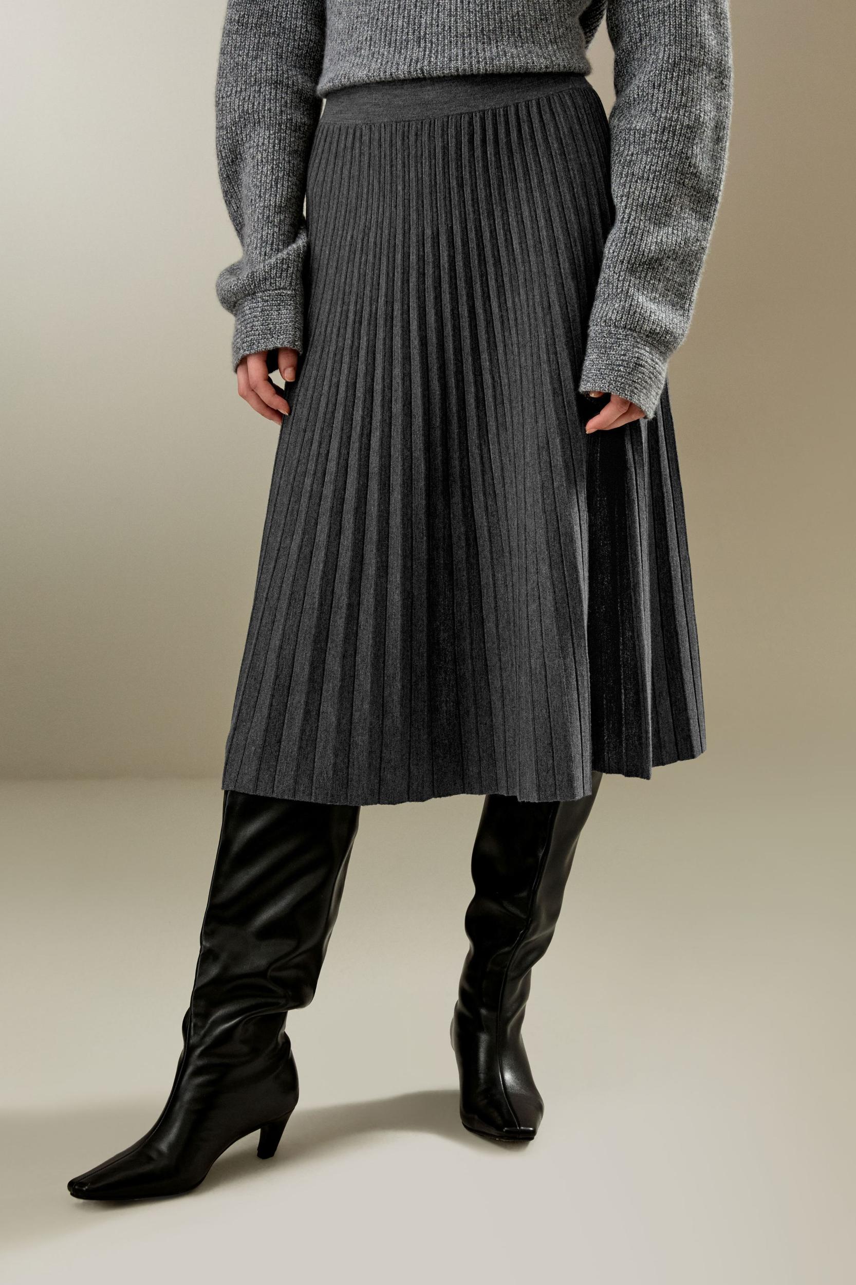 Pleated A-line Merino Wool Skirt Product Image