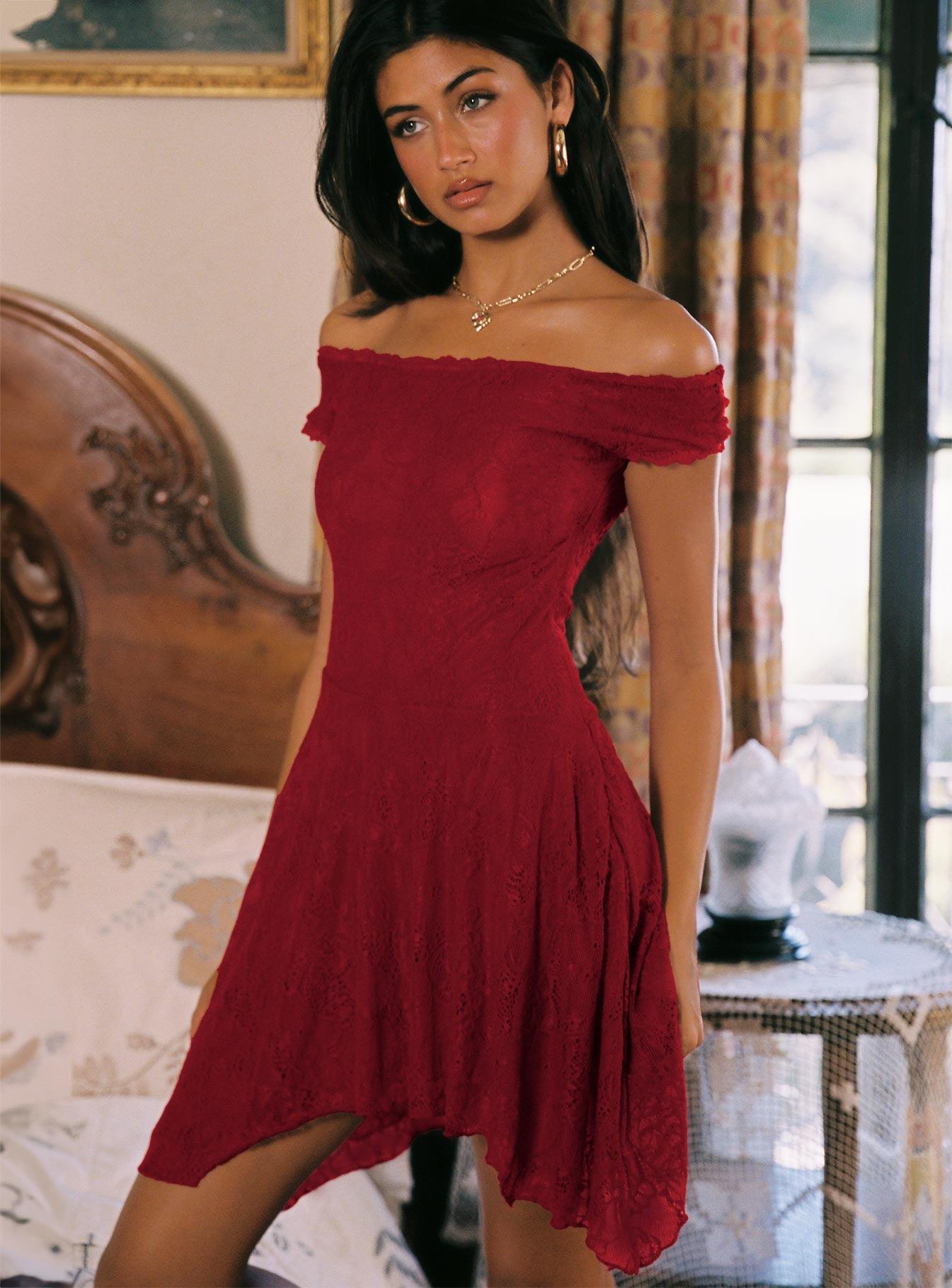 La Dolce Vita Lace Mini Dress Red Product Image