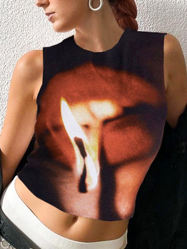 Round Neck Sleeveless Tank Top Product Image