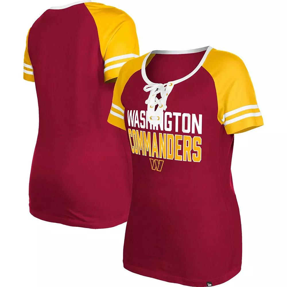 Women's New Era  Burgundy Washington Commanders Raglan Lace-Up T-Shirt, Size: XS, Wft Med Re Product Image