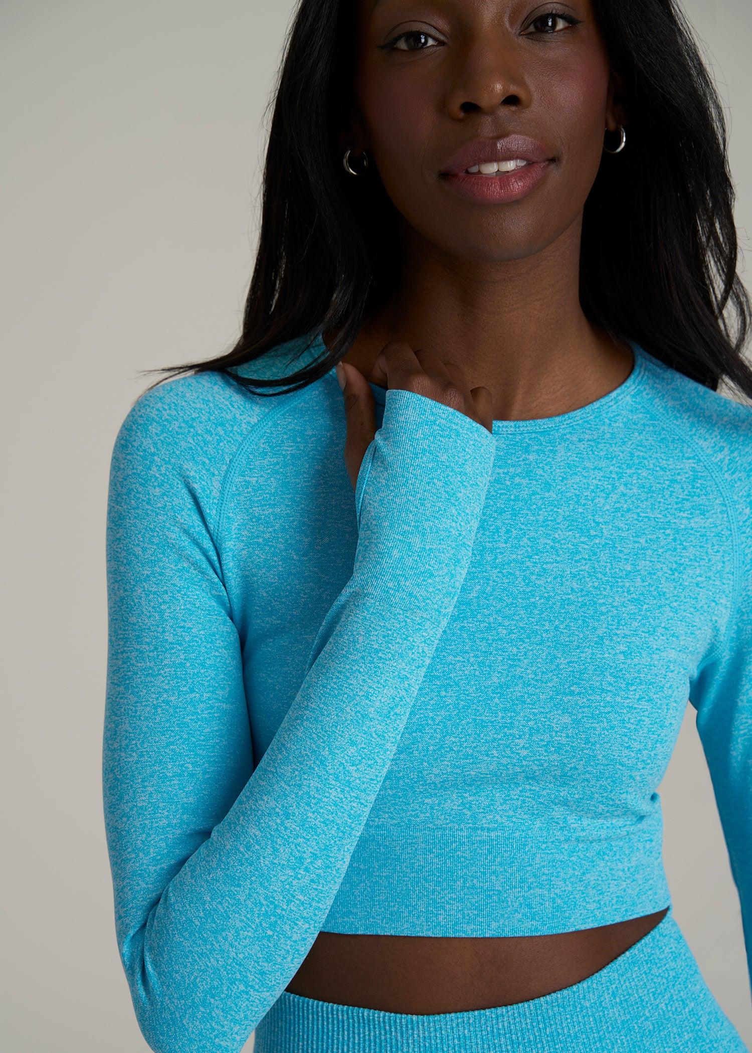 Compression Long Sleeve Cropped Training Top for Tall Women in Scuba Blue Mix Female Product Image