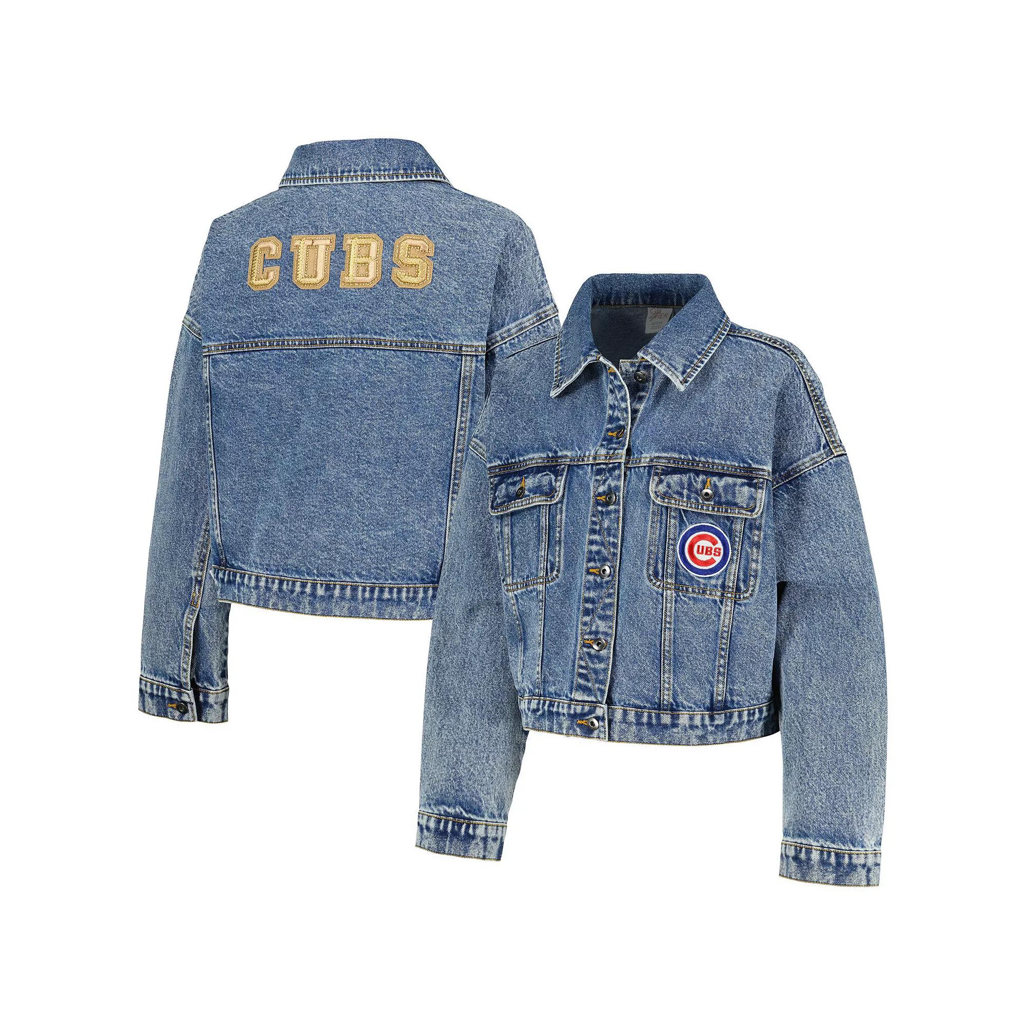 Women's G-III 4Her by Carl Banks Chicago Cubs Victory Oversized Button-Up Denim Jacket, Size: Medium, Turquoise A Product Image