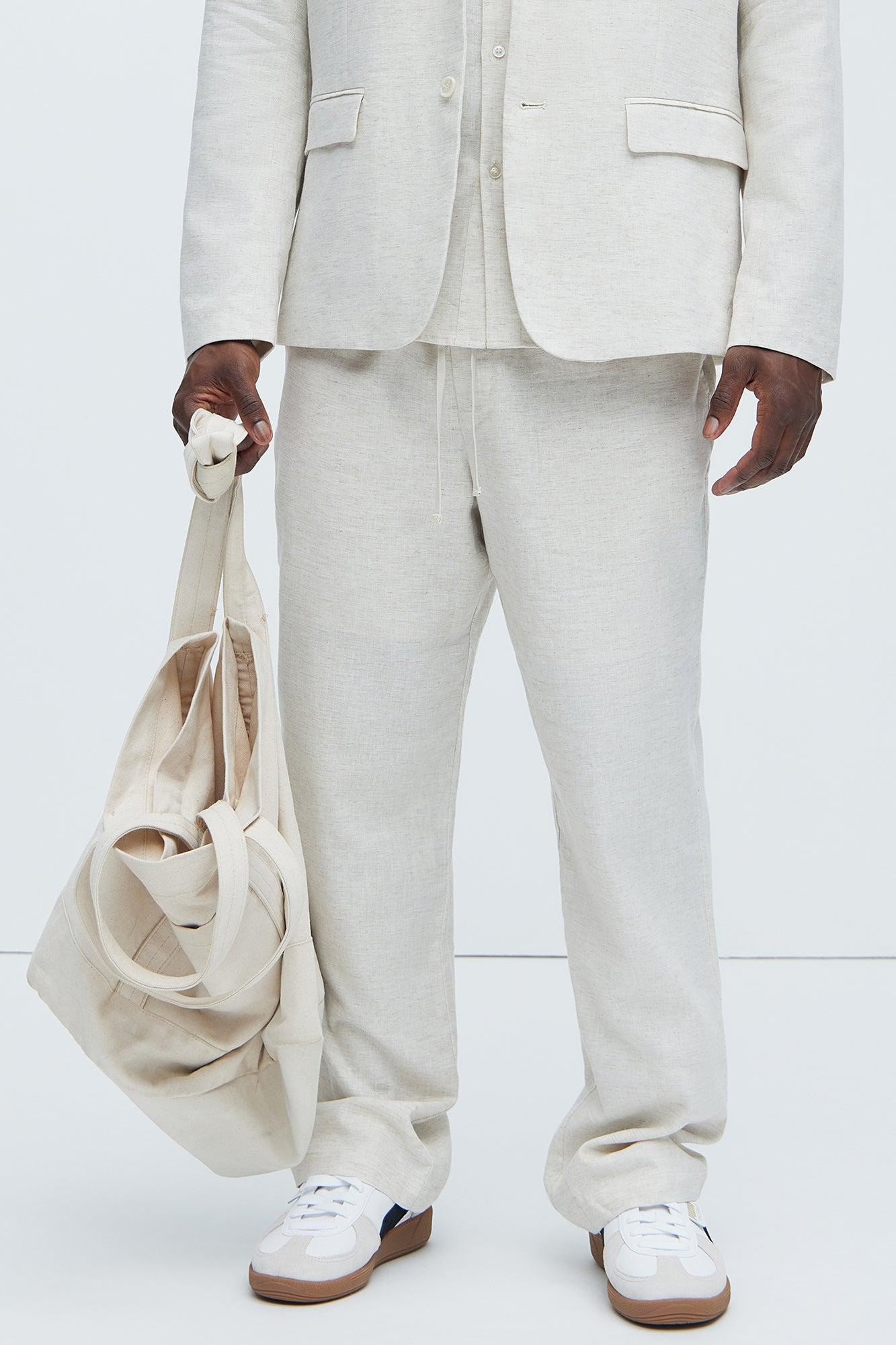 Bahamas Straight Linen Pants - Oatmeal Product Image