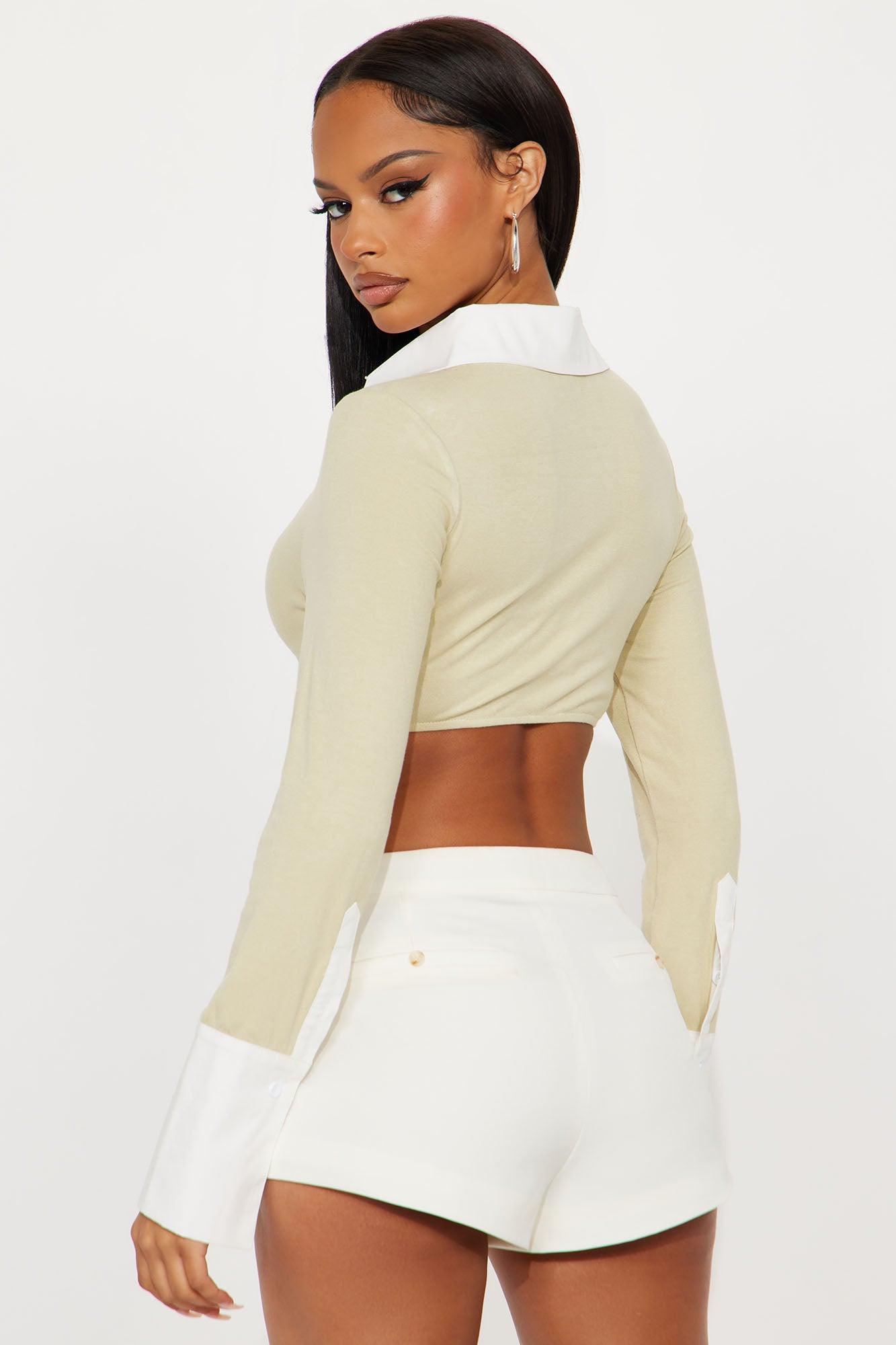 Riviera Long Sleeve Cropped Top - Sage/combo Female Product Image