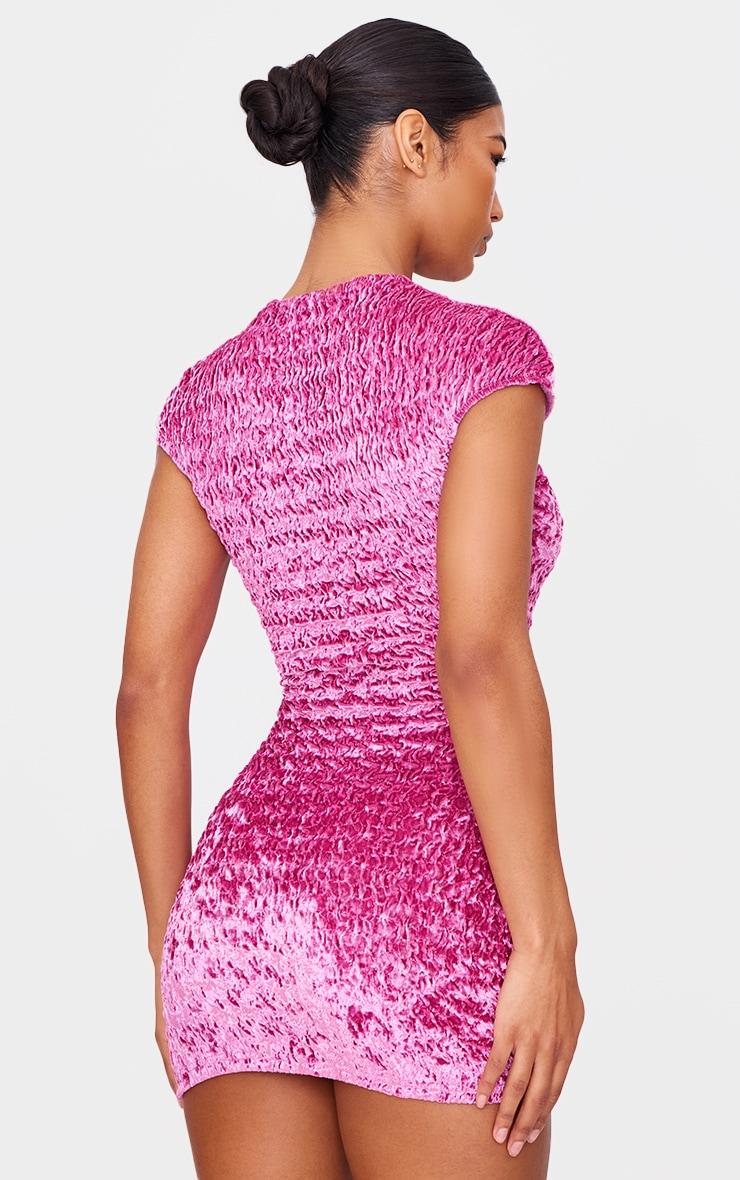 Pink Textured Satin Bow Detail Mini Dress Product Image