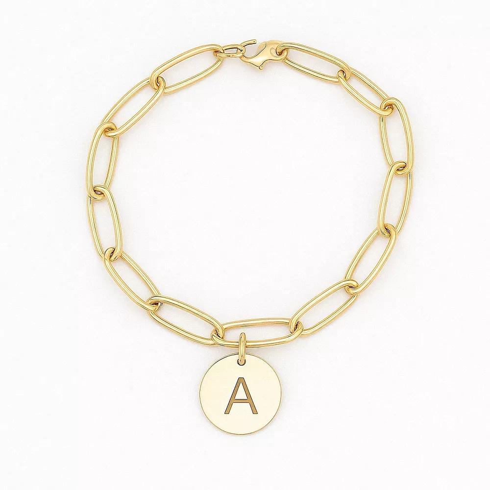 Meshmerise 18K Gold Over Silver Initial Disc Link Bracelet, Women's, Size: 6-7" ADJ, Gold Tone A Product Image